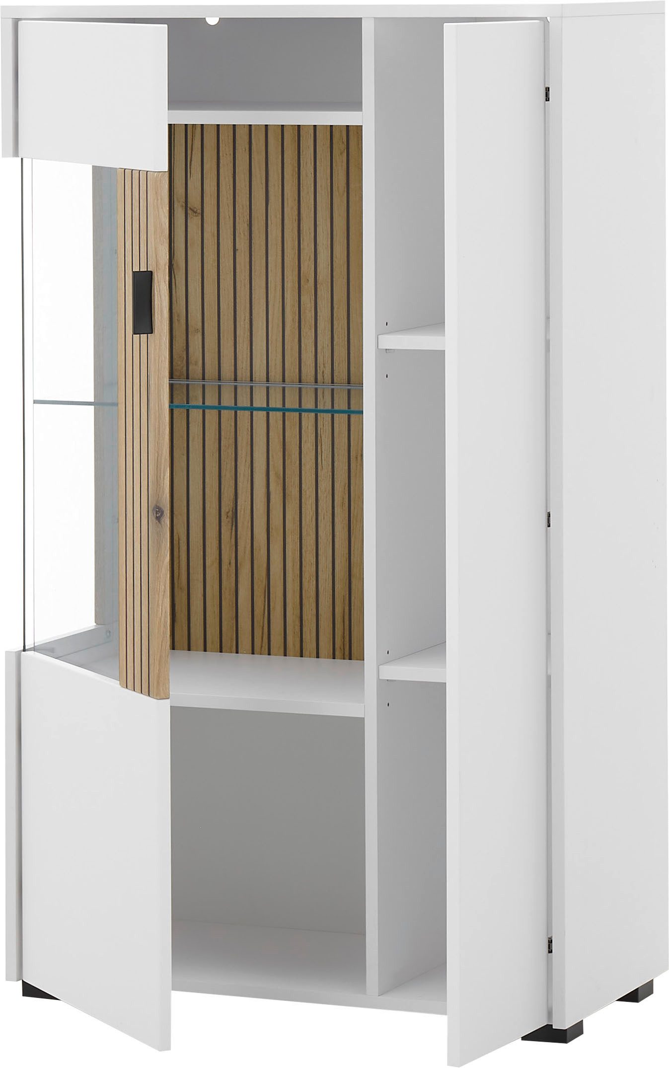 INOSIGN Vitrinekast Hudson, opberghangkast in moderne trendkleur, handgrepen van metaal (zwart), hoogte 125 cm