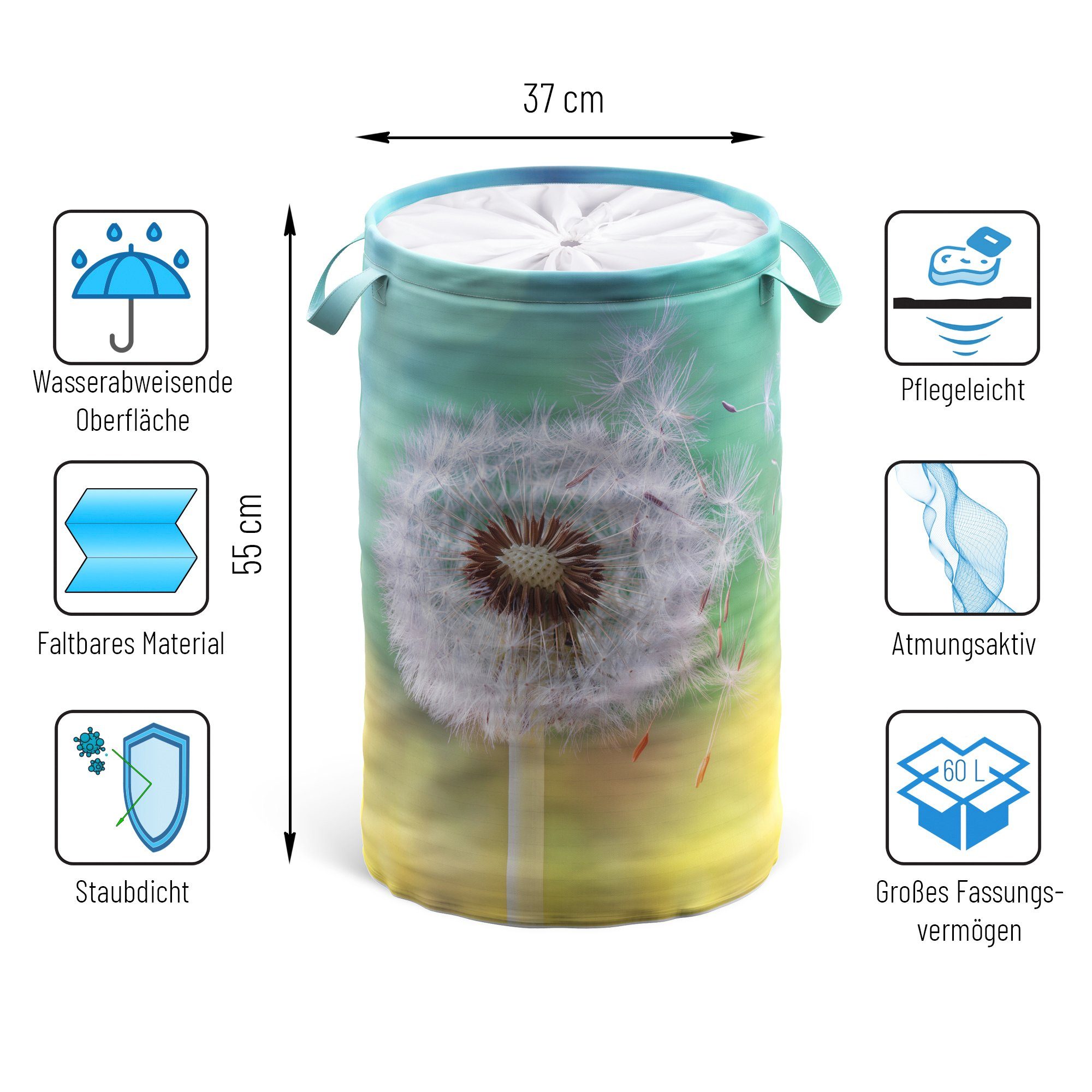 Sanilo Wasmand Pluizenbol 60 liter, opvouwbaar, met bescherming tegen inkijk