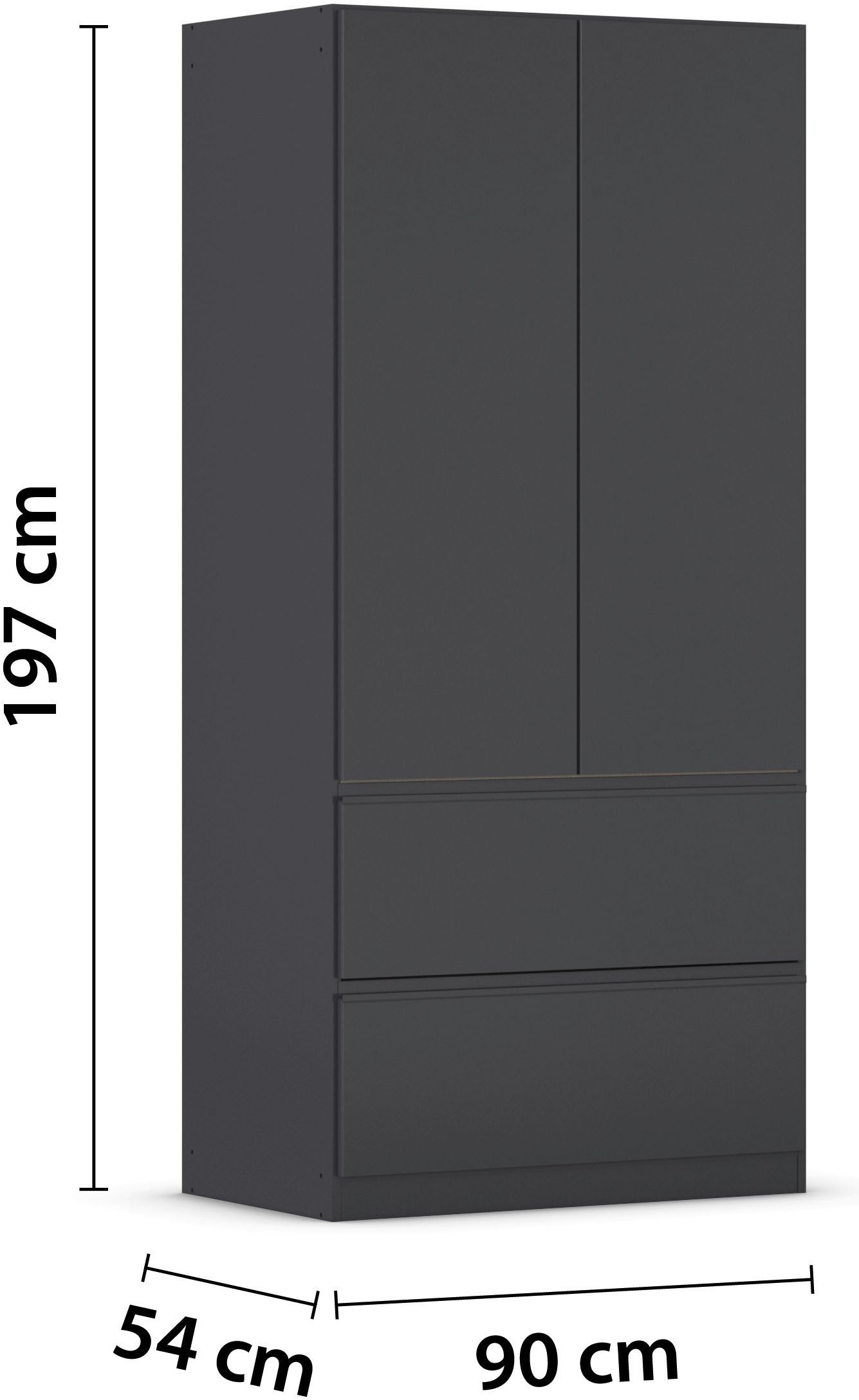 rauch Draaideurkast Kledingkast Kast Garderobe Wasmand COSTA in 3 Breedtes veel ruimte, greeploze front en push-to-open functie made in germany