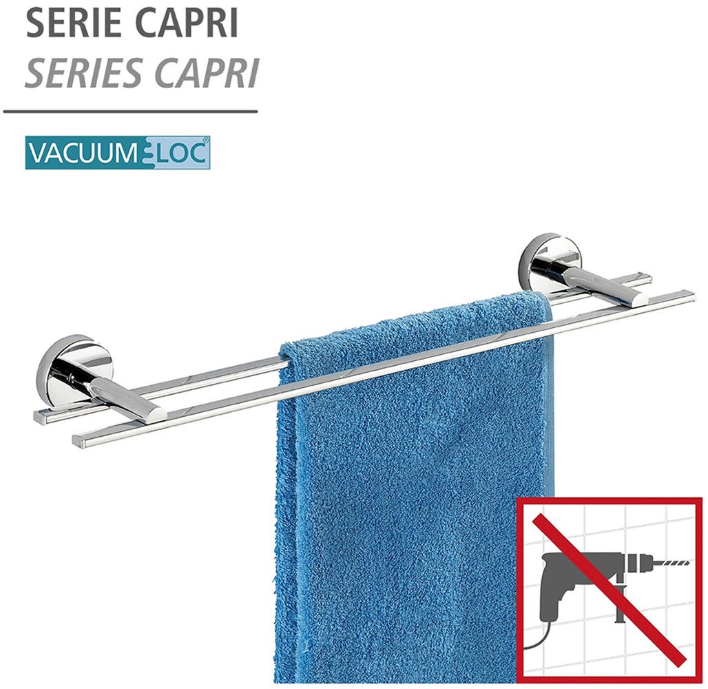 WENKO Dubbele handdoekhouder Vacuum-Loc® model Duo Capri van zinkgietwerk, bevestiging zonder boren