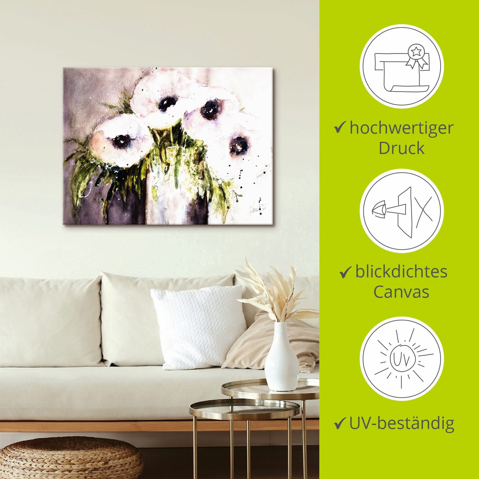 Artland Artprint op linnen Paars papaver In vaas gespannen op een spieraam