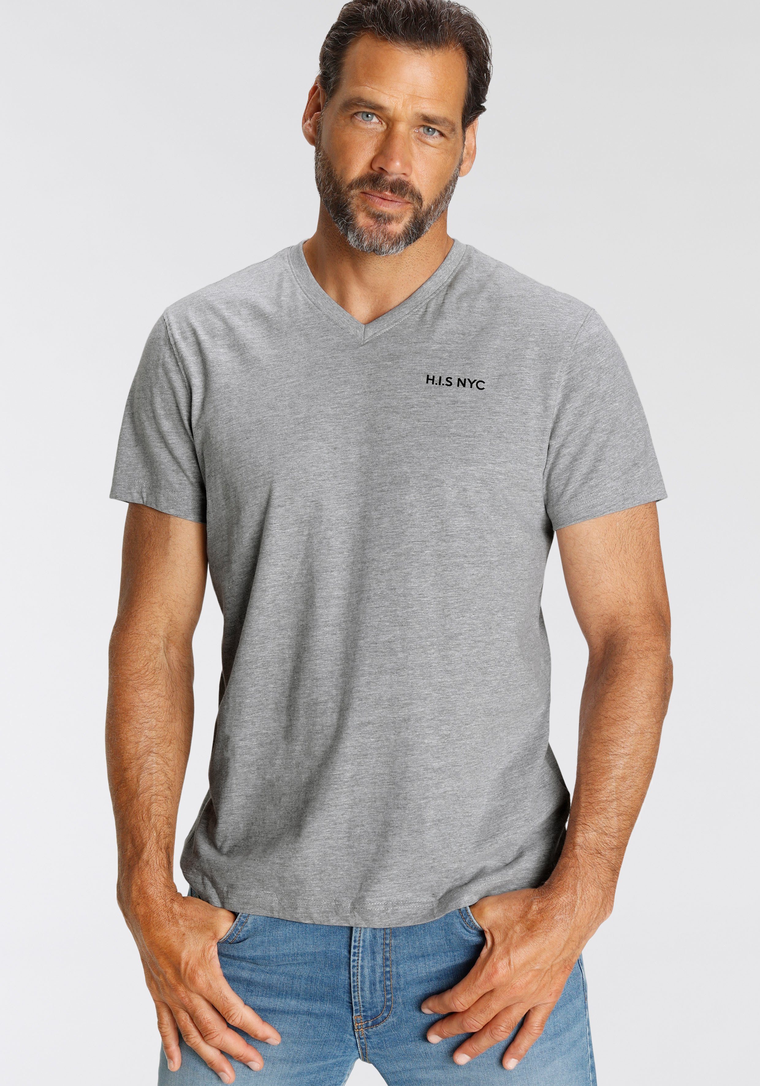 H.I.S Shirt met V-hals Korte mouwen, slim fit, van katoen (Set van 3)