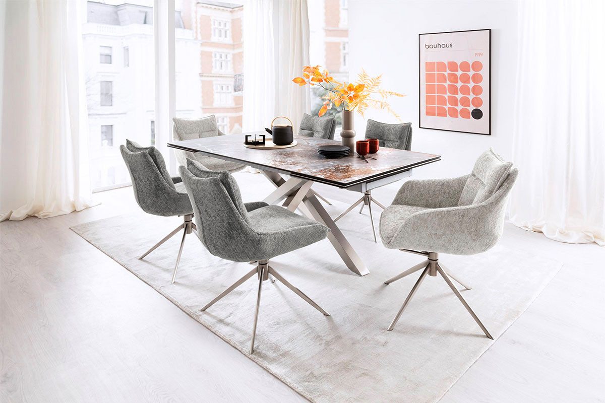 MCA furniture Eettafel ALMIROS uitschuifbare tafel 180-260 cm gemarmerd Keramiek, roestvrij staal, marmer-look, uittrekbaar, belastbaar tot 100 kg, 8-10 personen