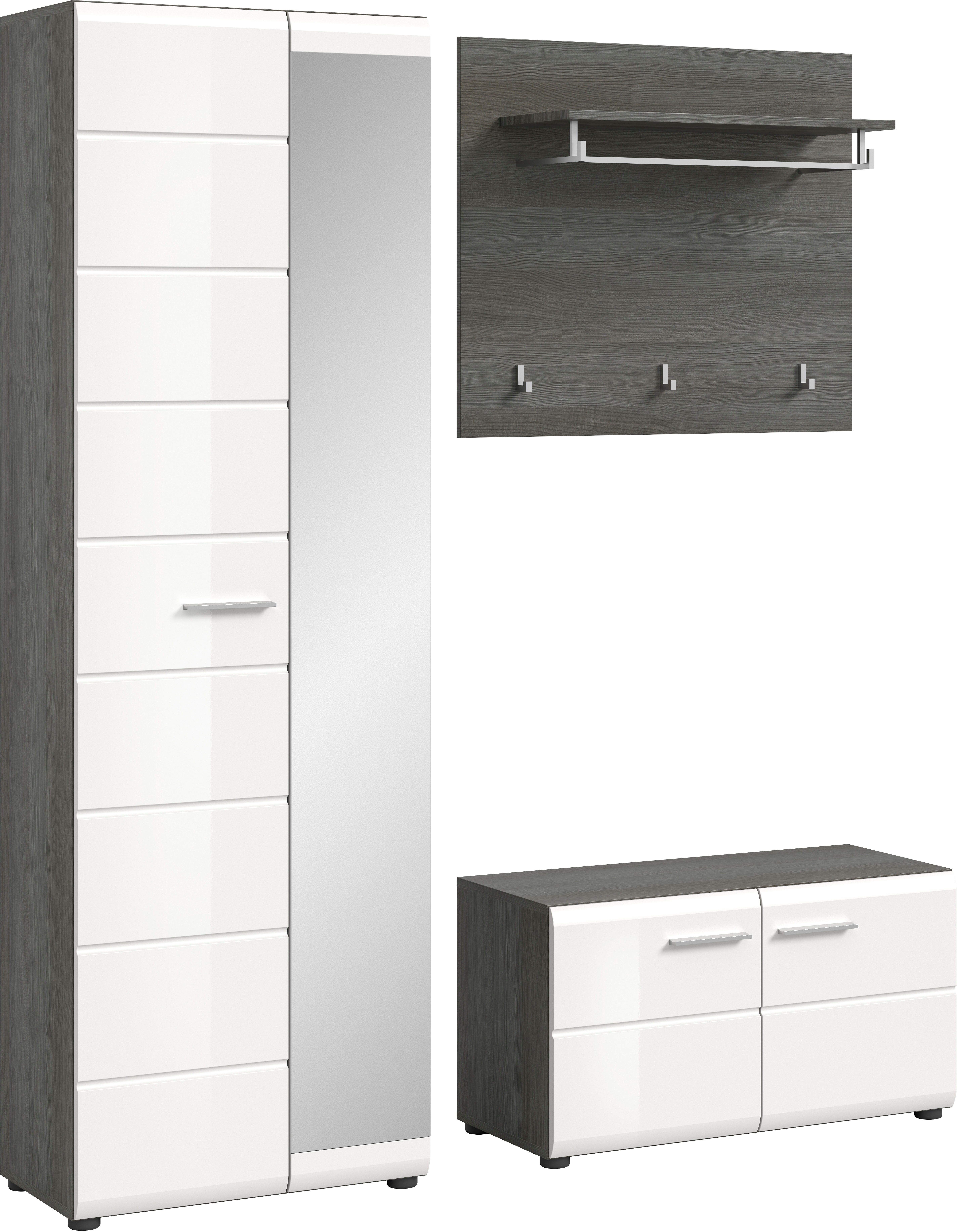 INOSIGN Halmeubelset Rumba, 3-delig, Breedte 155 cm, Hoogglans Front, bestaand uit: (3-delig) wandkapstokken grijs
