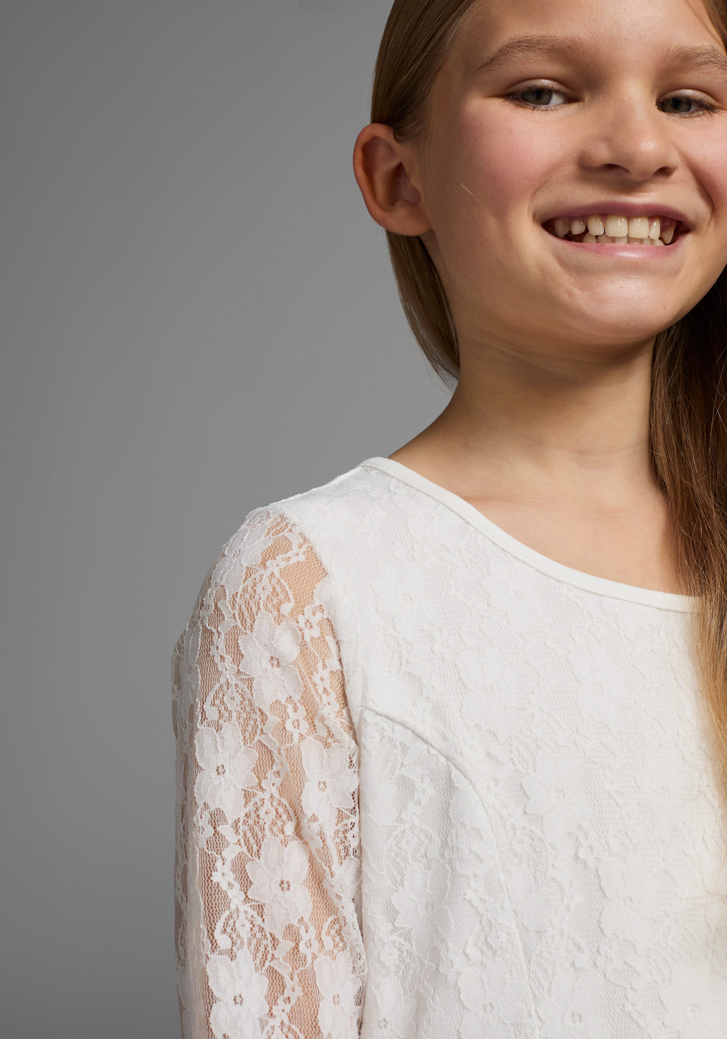 KIDSWORLD Jerseyjurk Kanten jurk feestelijke gelegenheden, knie-lange, van kant en jersey, 3/4-mouwen