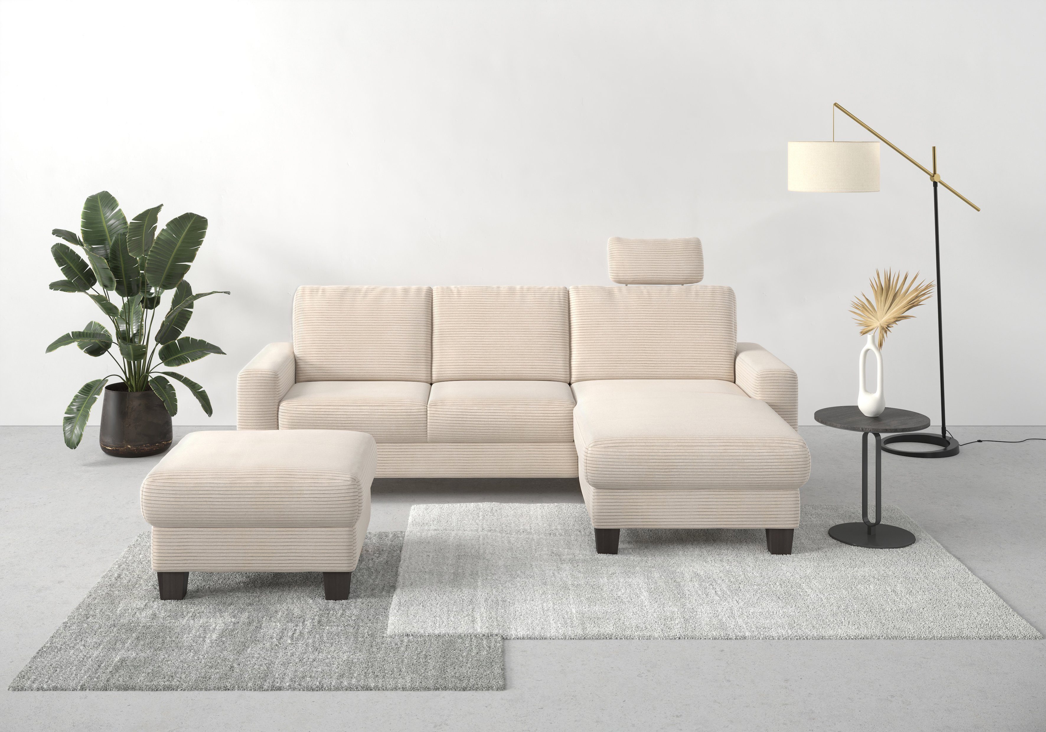 Home affaire Hocker Summer met bergruimte, cord-bekleding, wengékleurige houten poten