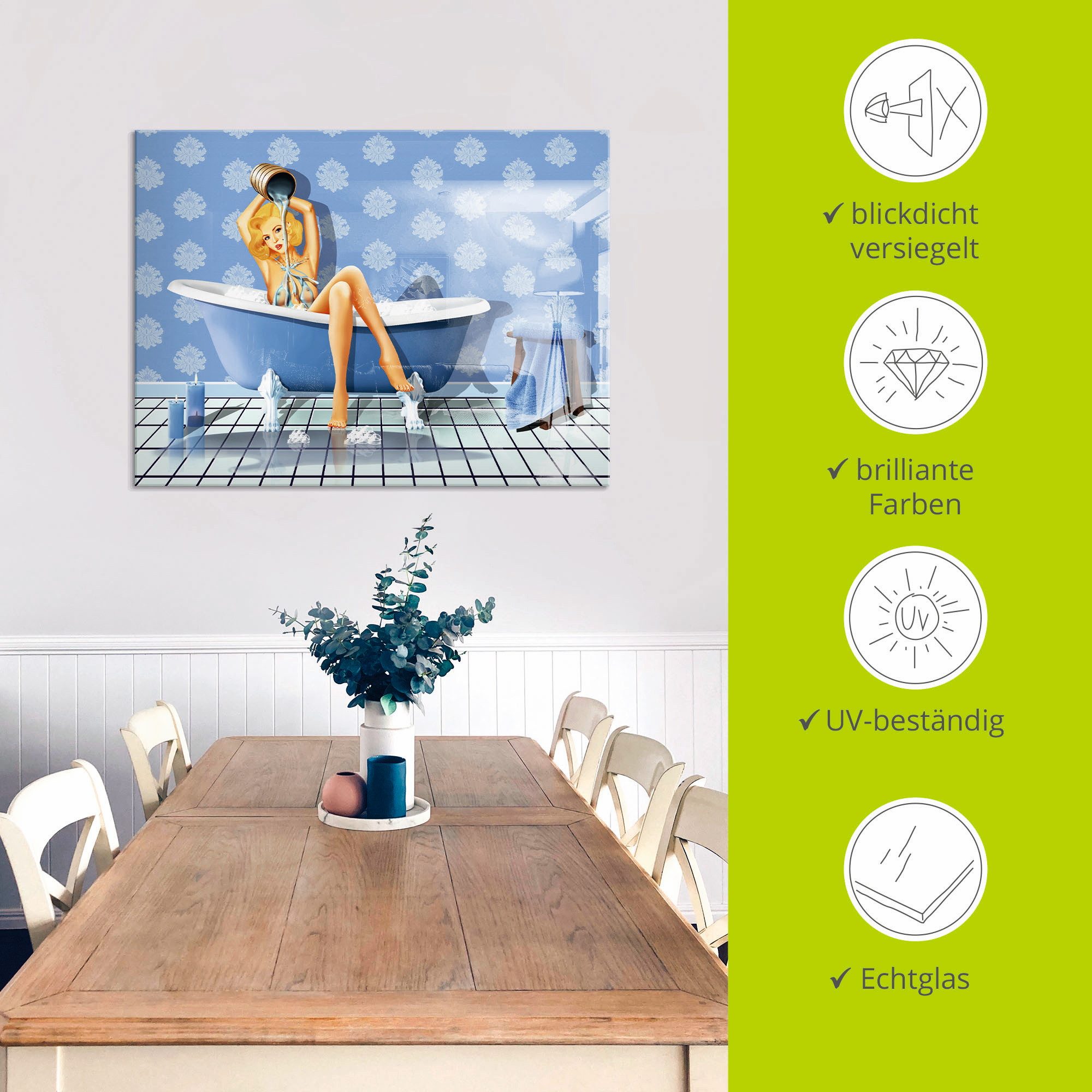 Artland Print op glas De sexy blauwe badkamer