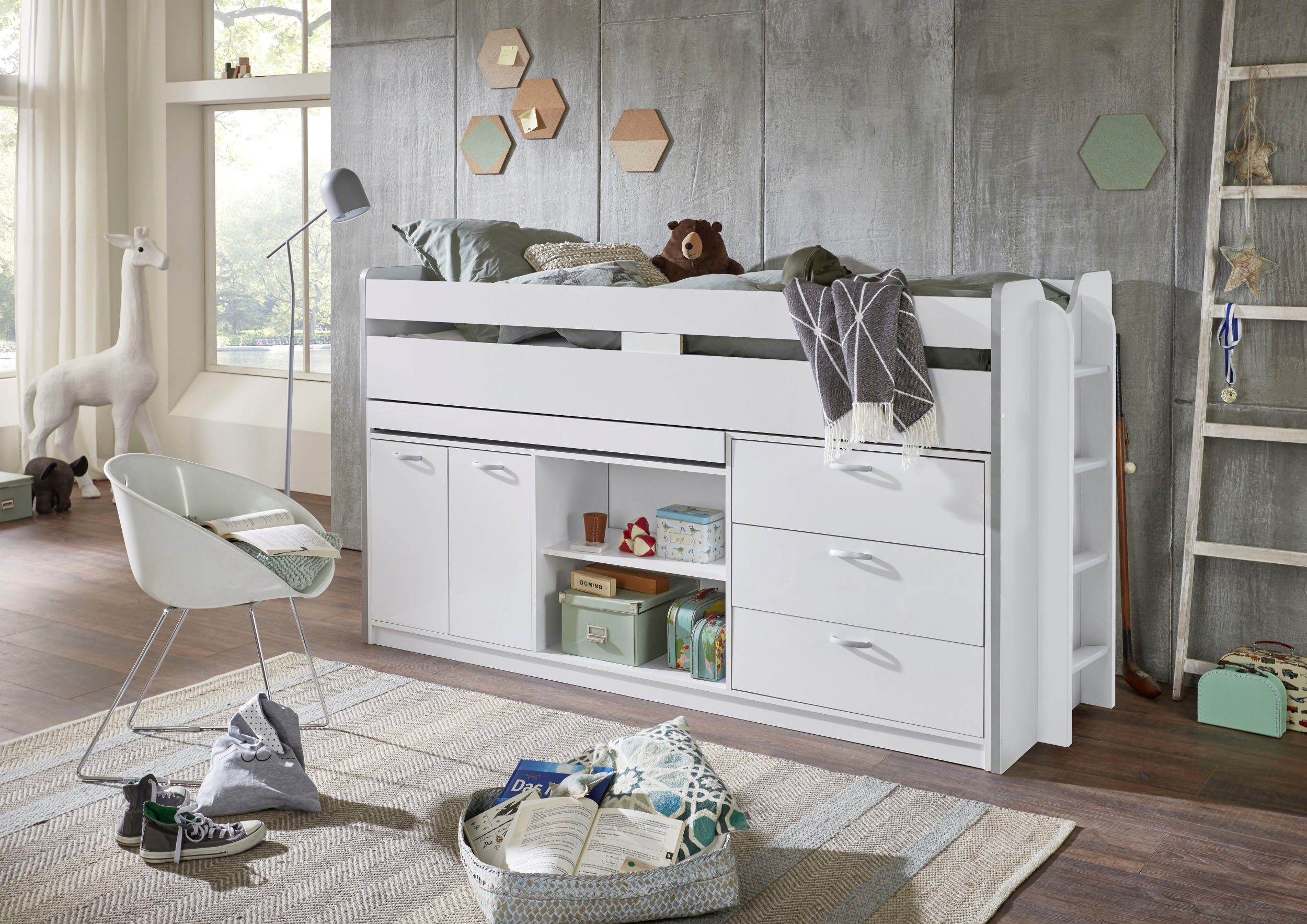 Relita Hoogslaper Ponny Ligoppervlak 90 x 200 cm, met valbeveiliging en opbergruimte, diverse kleuren
