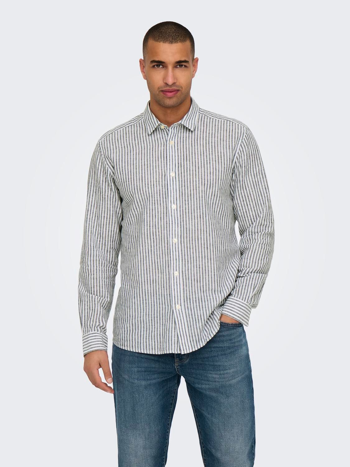 ONLY & SONS Overhemd met korte mouwen ONSCAIDEN LS STRIPE LINEN SHIRT 660 NOOS