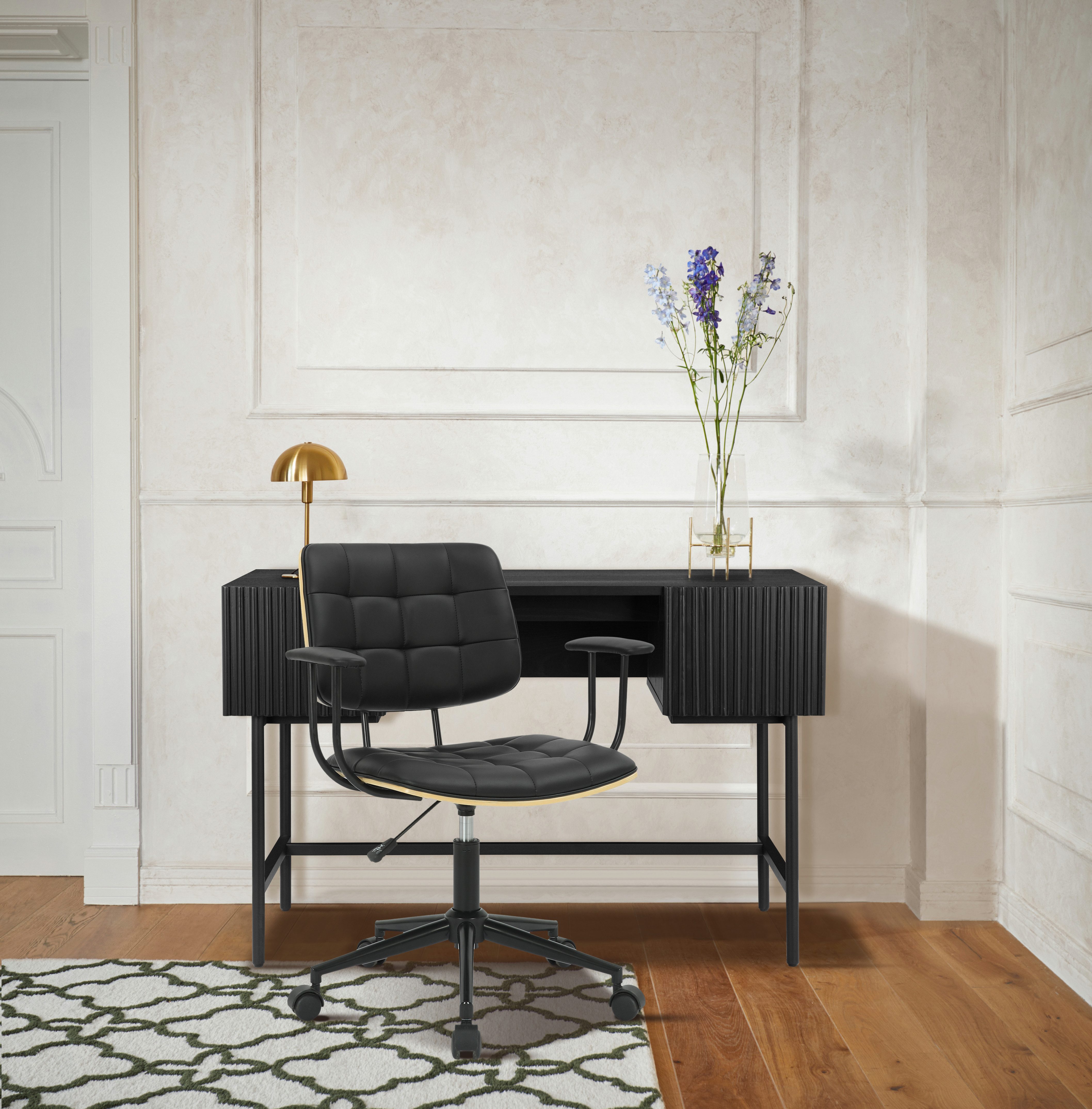 Guido Maria Kretschmer Home&Living Bureaustoel Synne met stiksels, fineerhout, stille wielen, moderne retrolook