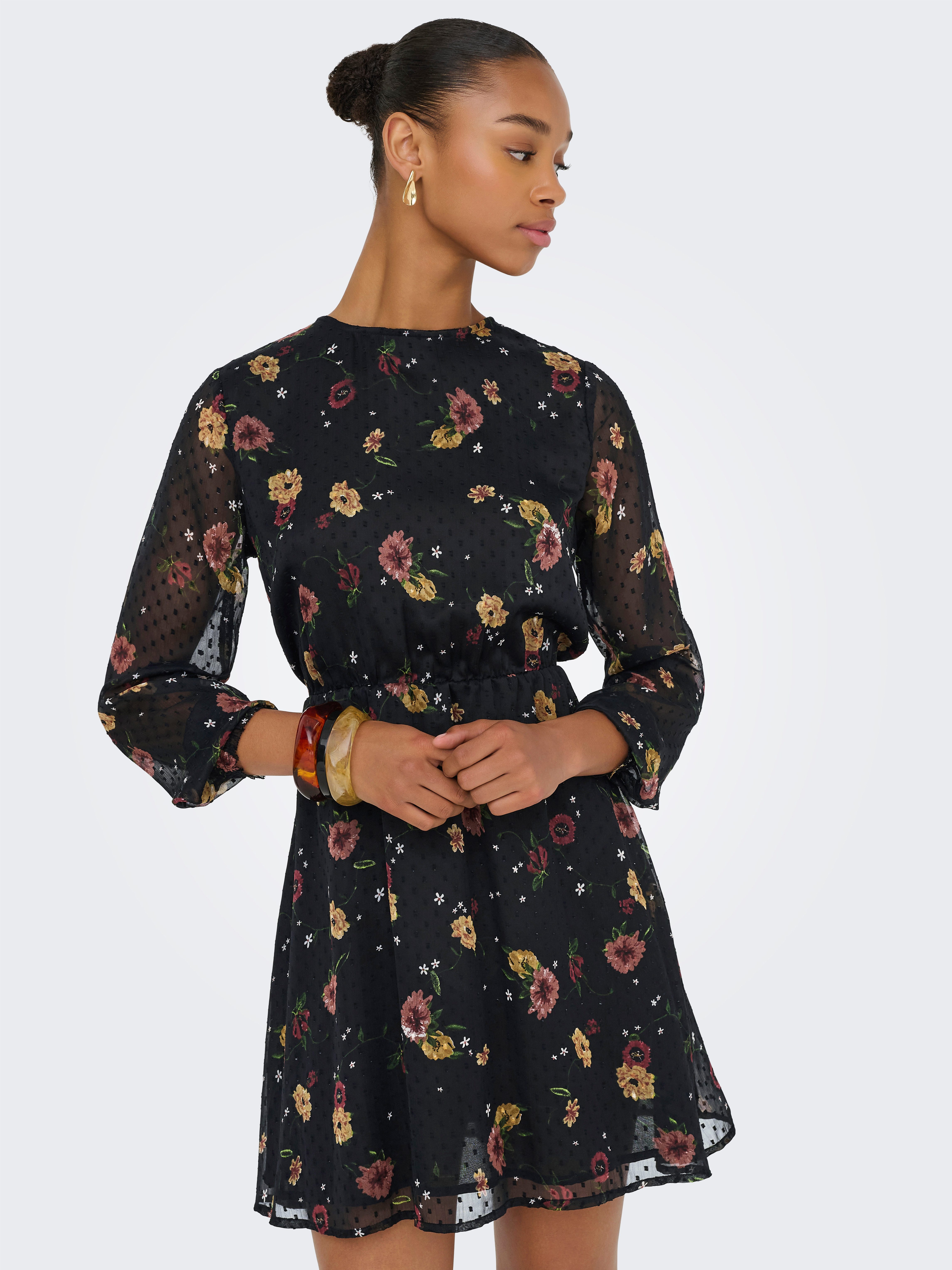 Only Gedessineerde jurk ONLELIZA LIFE LS O-NECK DRESS WVN