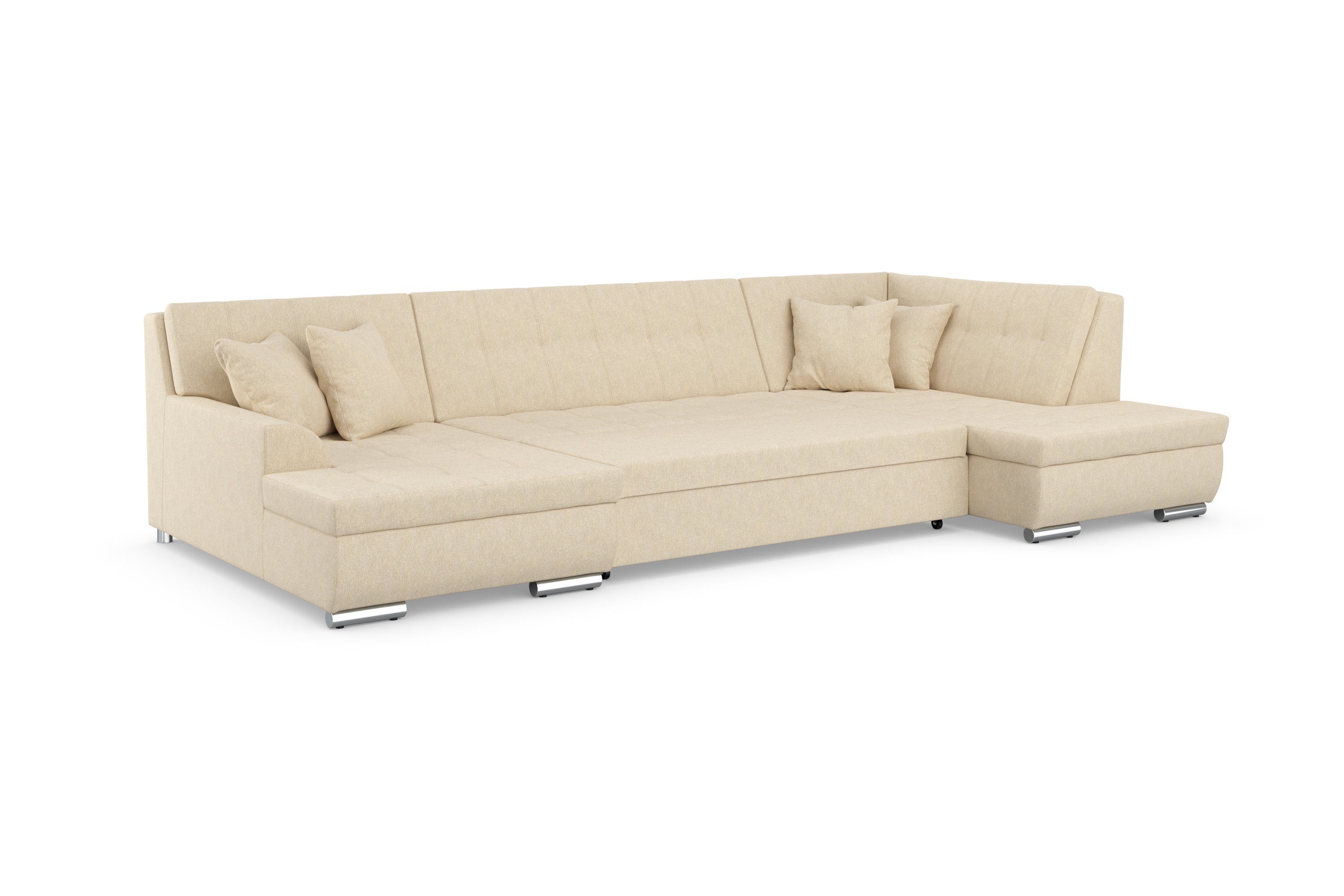 DOMO collection Zithoek Treviso inclusief sierkussen, moderne stiksels, XXL: B/D/H: 364/201/83 cm naar keuze met slaapfunctie, in vele soorten bekleding ook in cord u-model