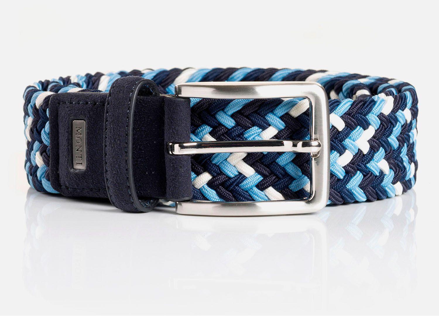 MONTI Leren riem 3,5 cm breed, elastisch gevlochten riem, met suede