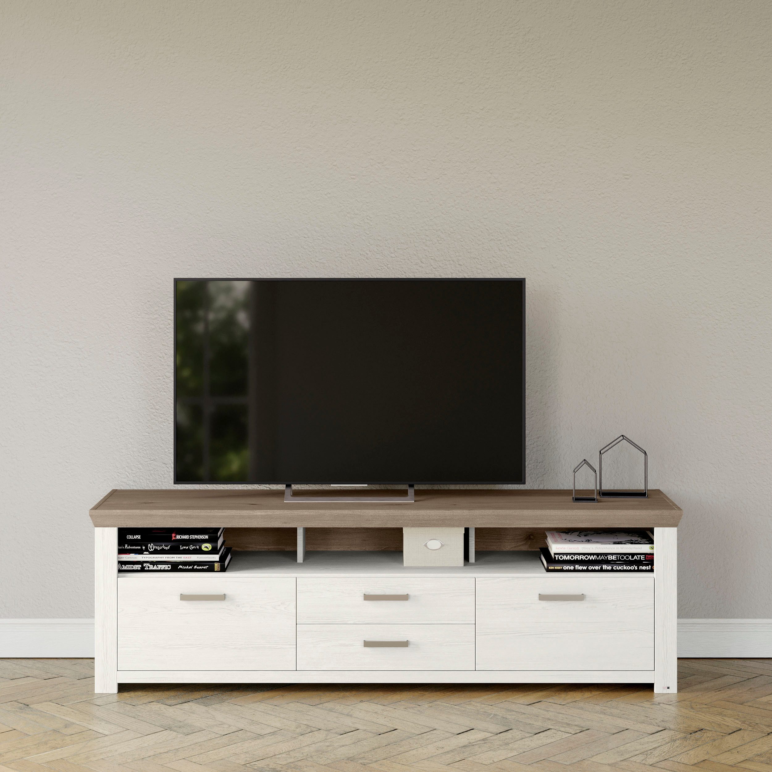 set one by Musterring Tv-meubel York Type 35, met 4 laden, verlichting optioneel, breedte 200 cm lowboards wit