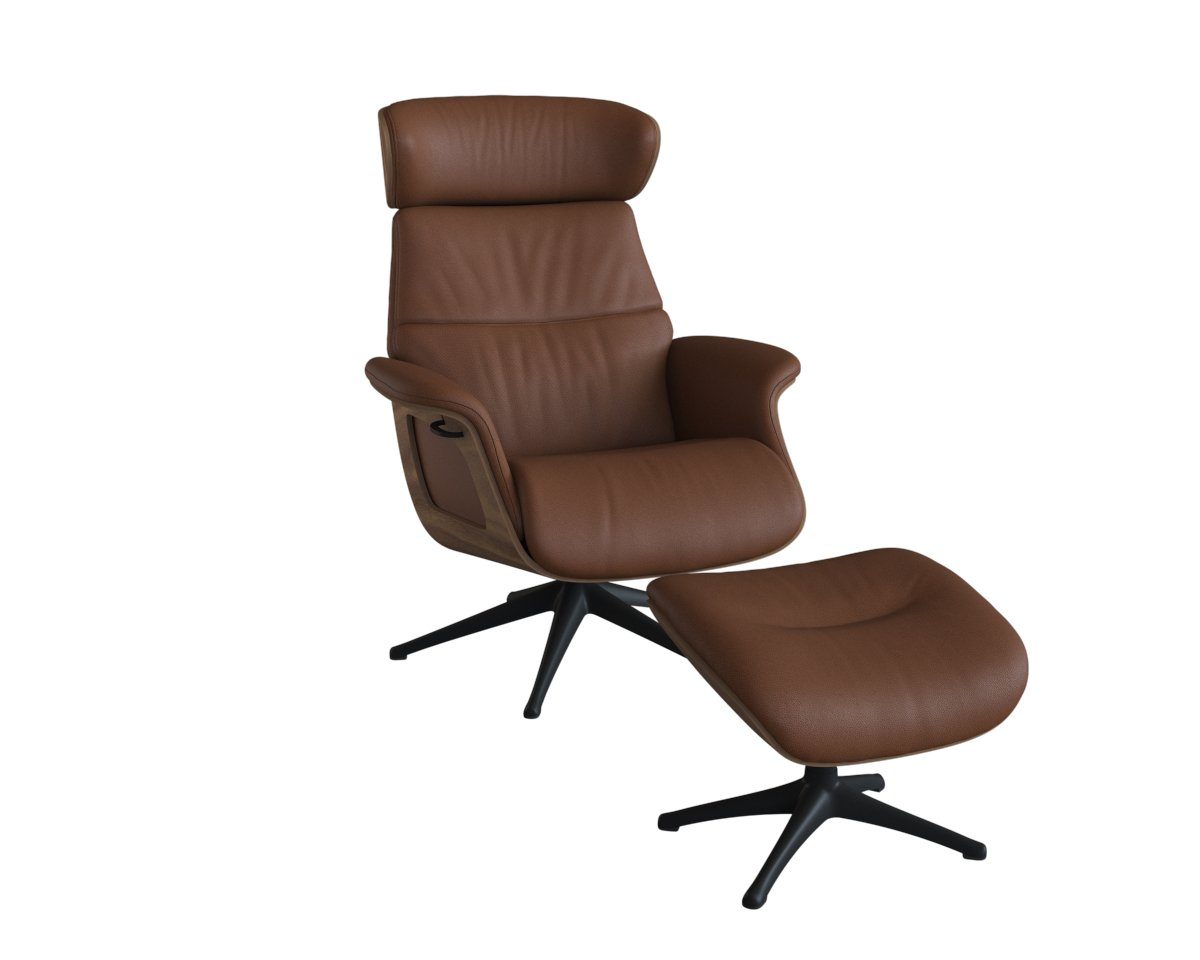 FLEXLUX Relaxfauteuil Clement relaxstoel, gestoffeerde stoel, ligstoel, TV-stoel, Rug- & hoofdverstelling, draaibaar, armleuning walnoot, voet zwart