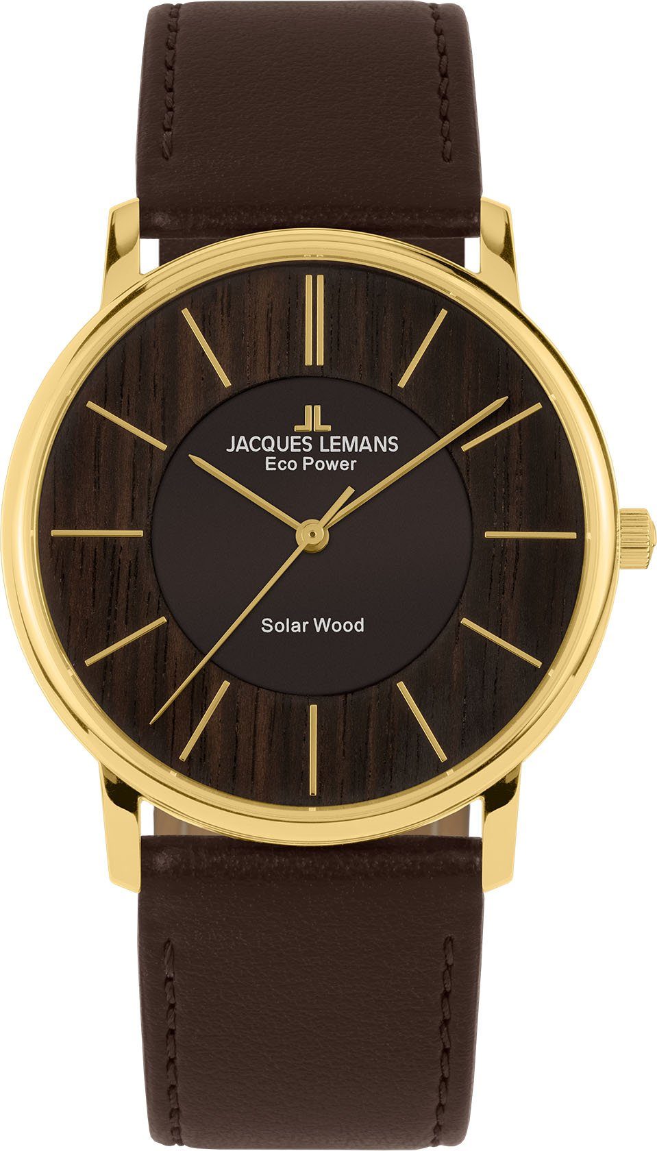 Jacques Lemans Solarhorloge Eco Power Solar Wood, 1-2105B Horloge, houten wijzerplaat, band van vegan appel-leder