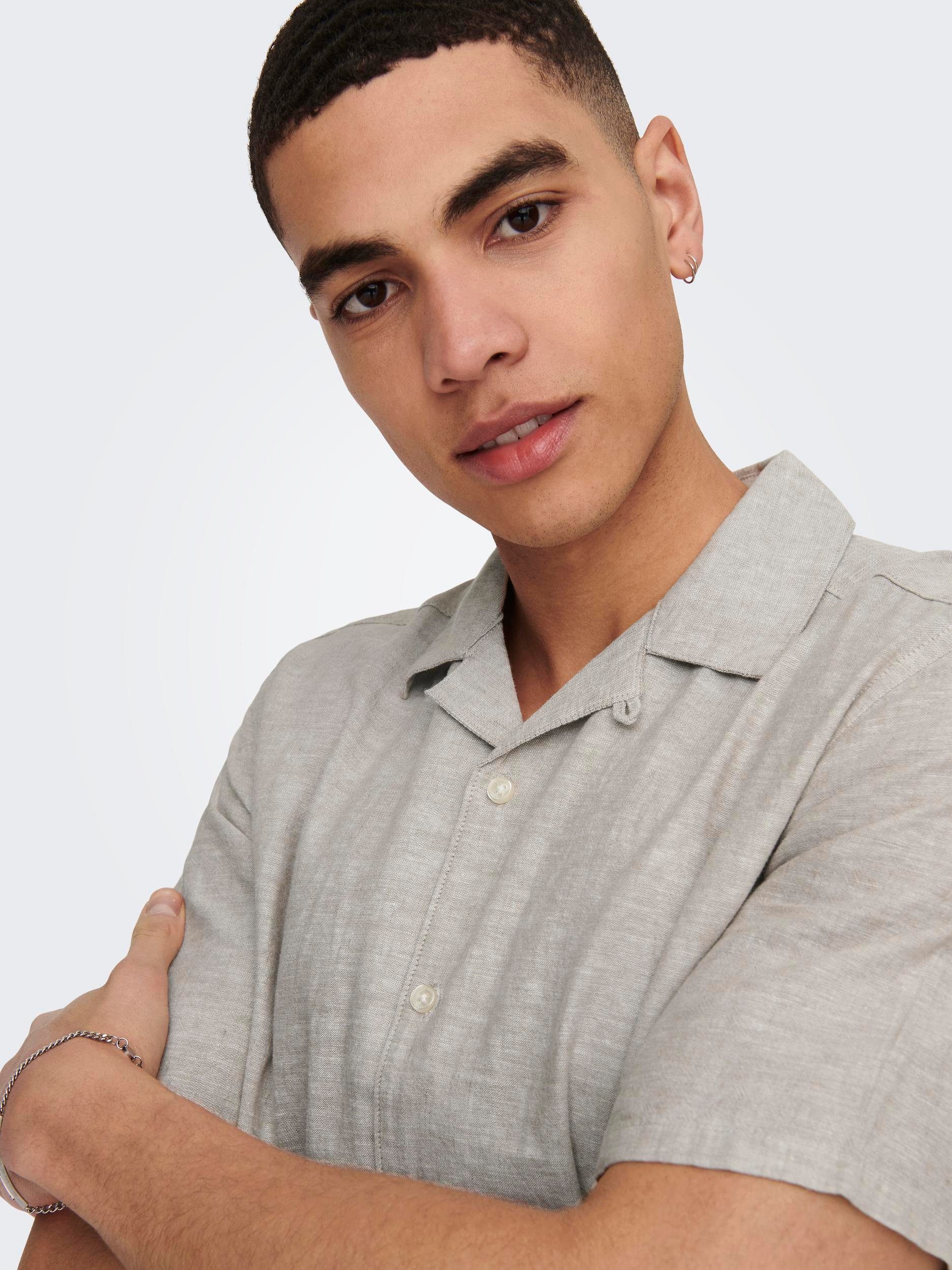 ONLY & SONS Overhemd met korte mouwen ONSCAIDEN SS SOLID RESORT LINEN NOOS