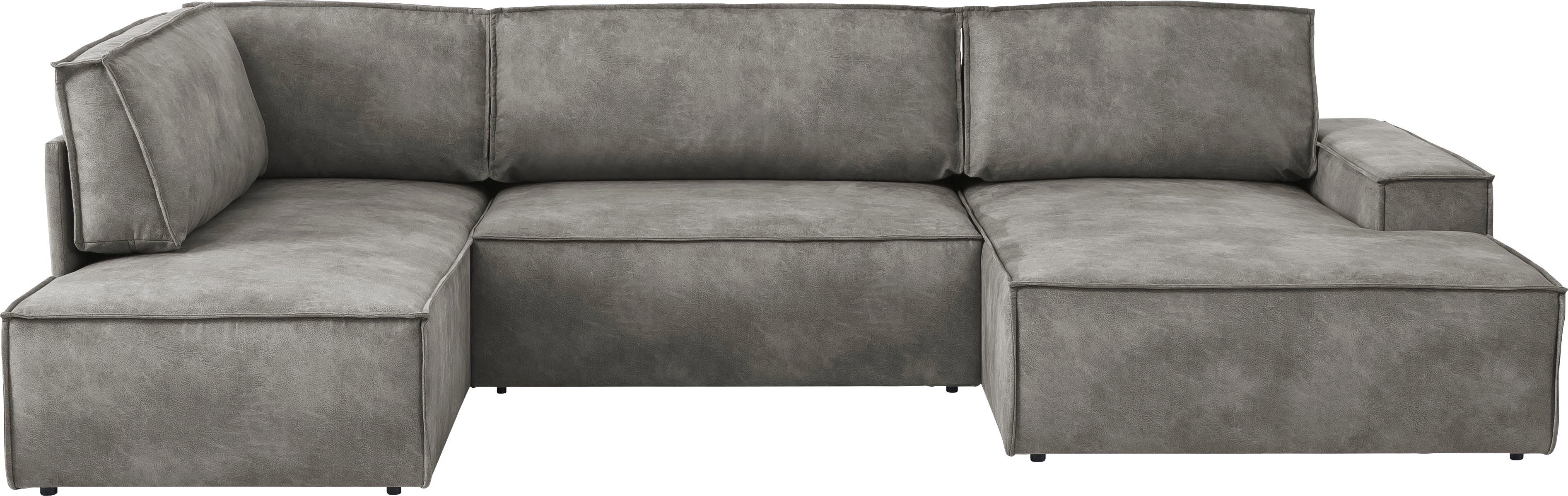 Home affaire Zithoek SHERWOOD 329 cm, U-vorm, slaapbank, Slaapfunctie met bedkist (194x139 cm), cord, vintage, fluweel