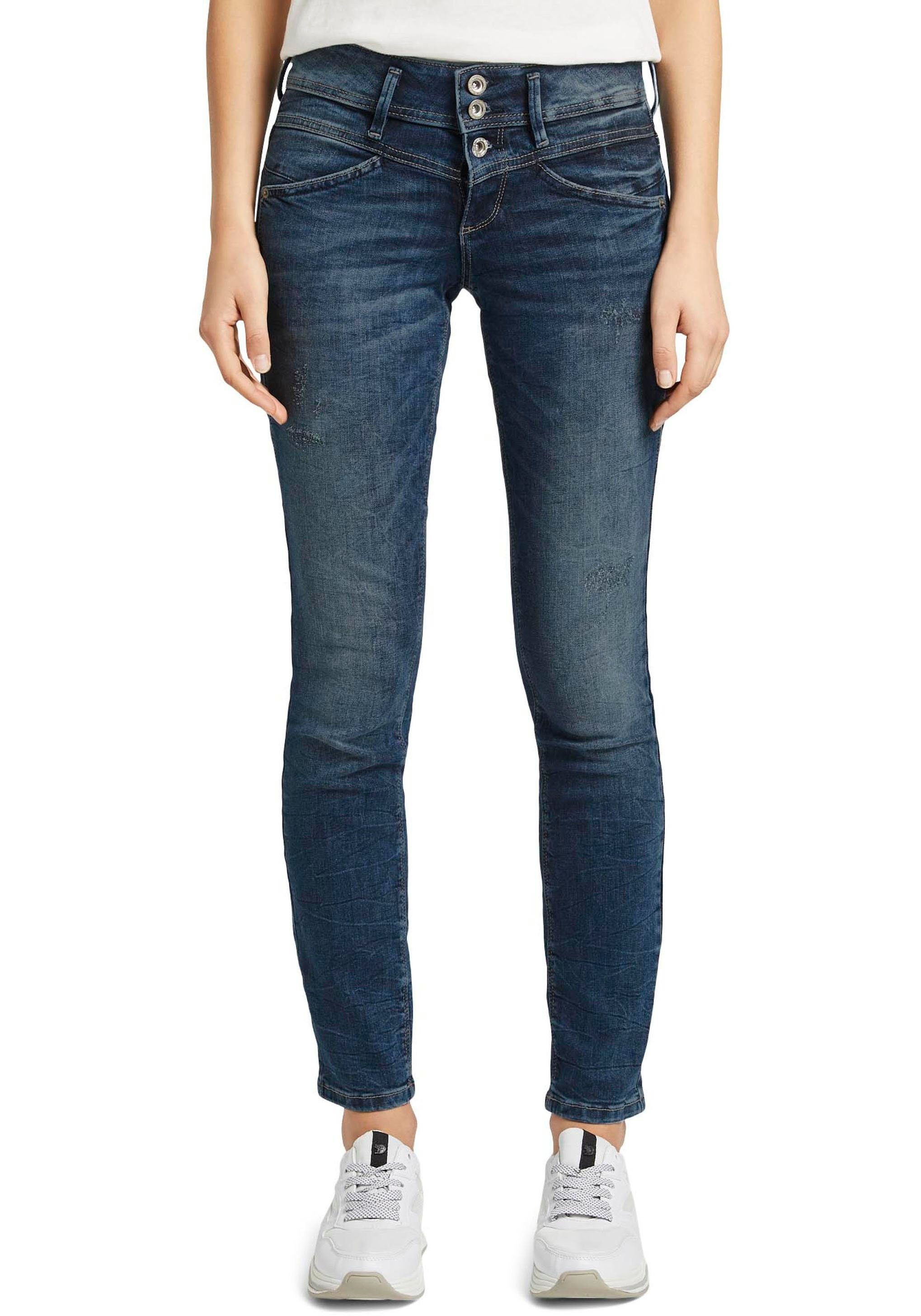 Tom Tailor Slim fit jeans Alexa Slim met knoopsluiting en decoratief gewatteerd juk