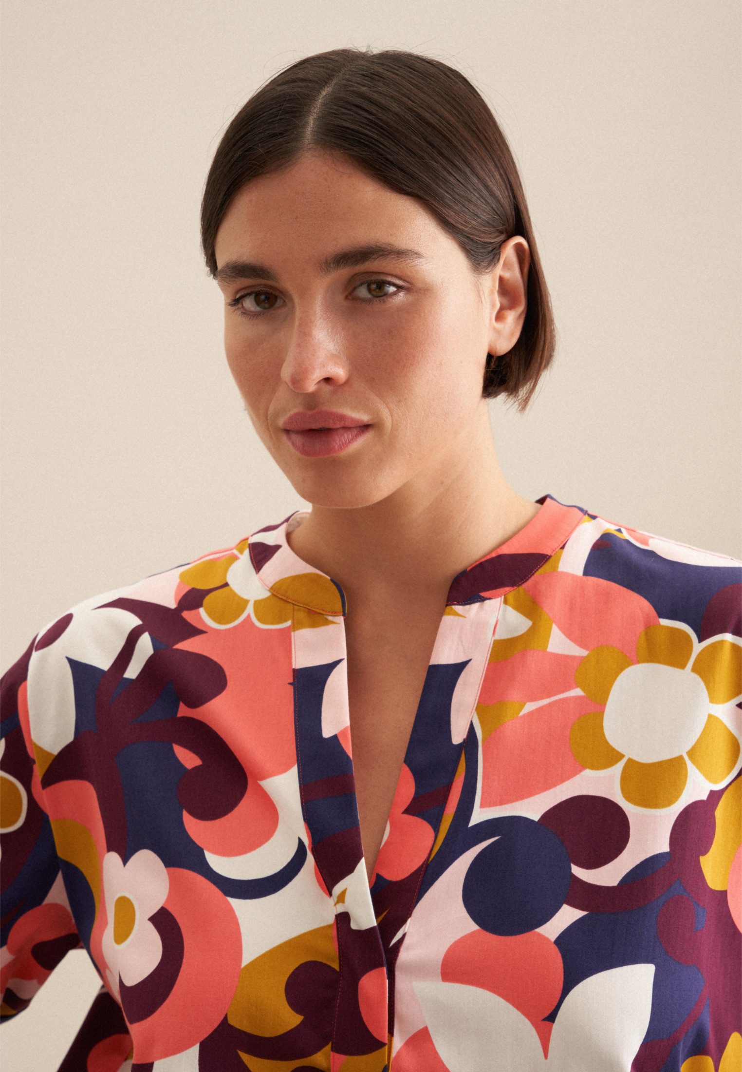 seidensticker Klassieke blouse Zwarte roos Tuniek bloemmotief