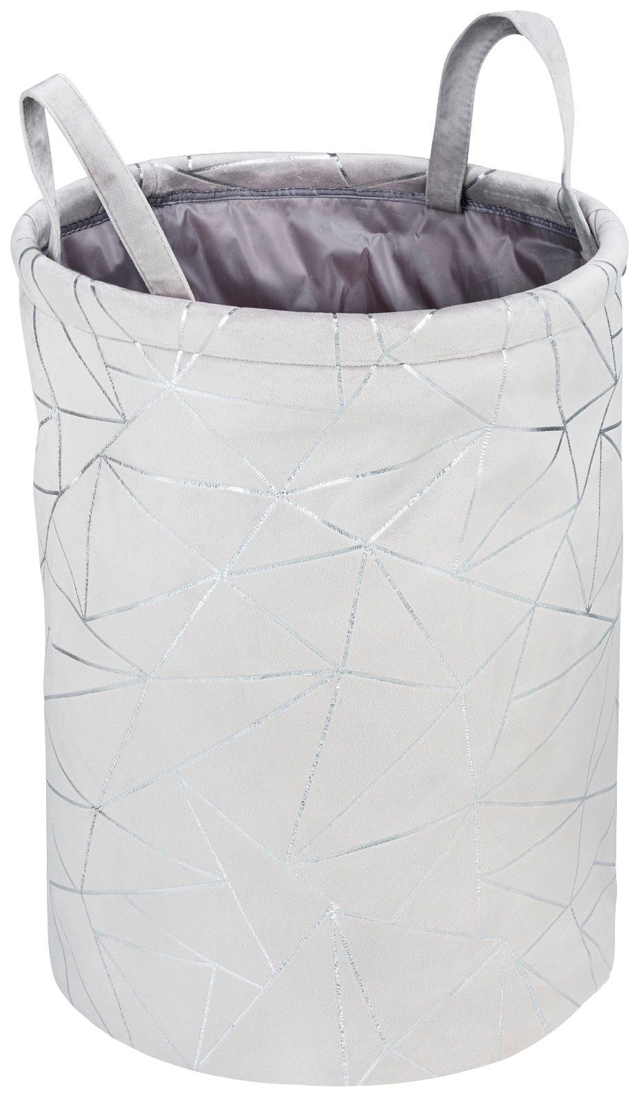 WENKO Wasverzamelaar Samira, ronde, grijze wasmand van zacht vilt met glinsterende, zilverkleurige decoprint, met twee praktische handvatten voor gemakkelijk transport, inhoud 69 l