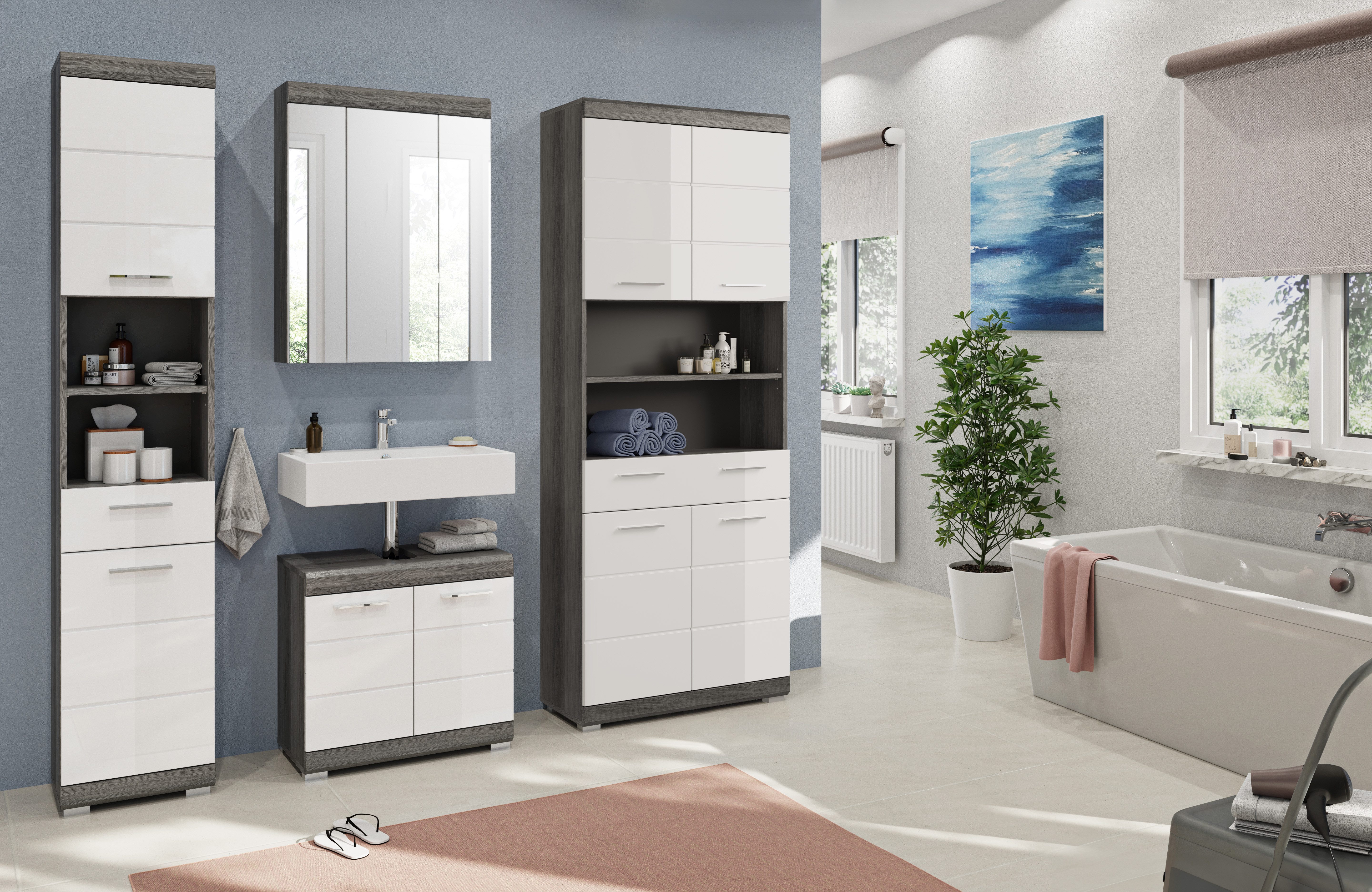 INOSIGN Badkamerserie Siena, 4-delig, bestaande uit: Smalle hoge kast, WBU, spiegelkast, brede hoge kast (set, 4-delig)