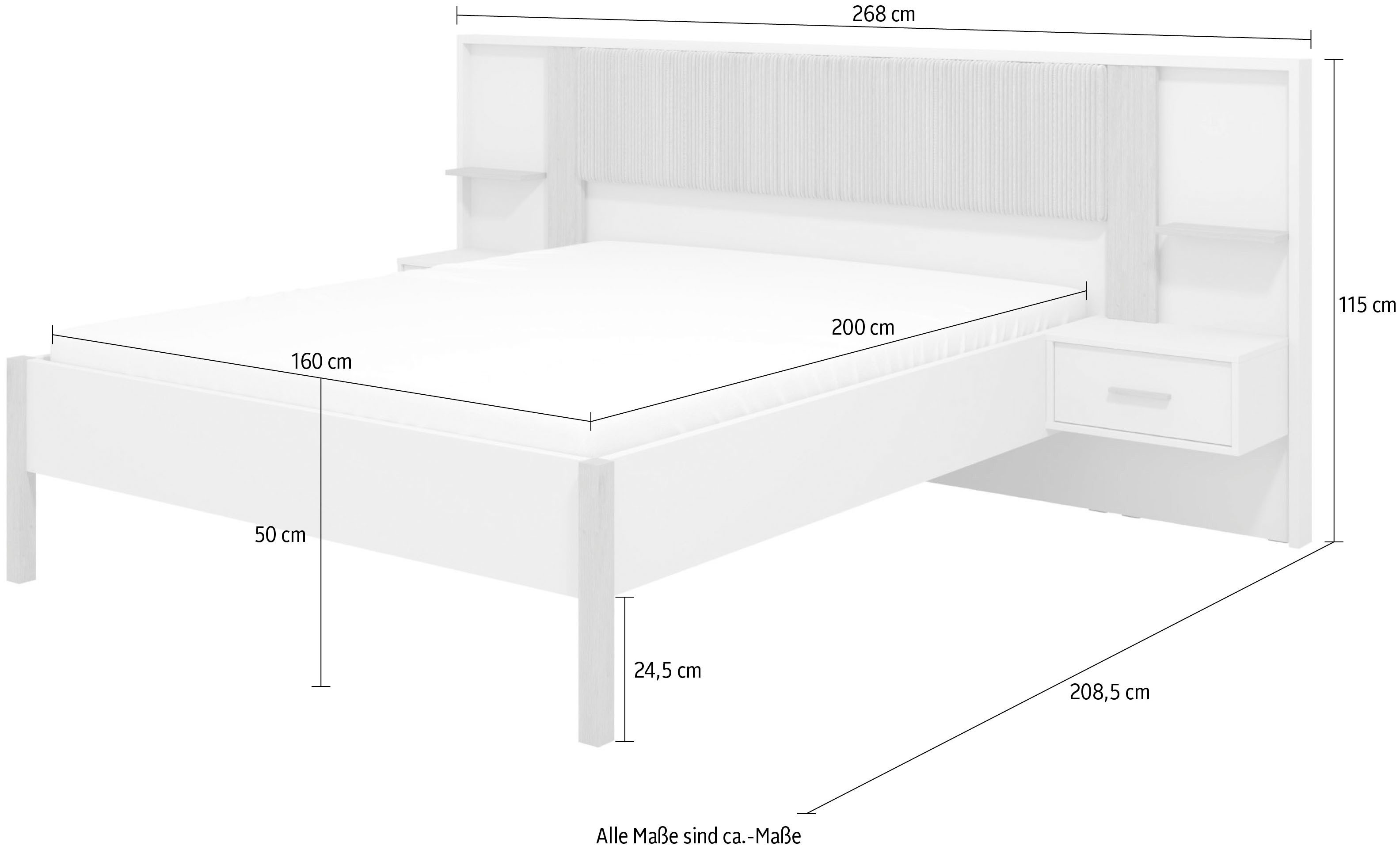 Home affaire Bed Belfort bedcombinatie, met gestoffe hoofdeinde, zachte cordstof (set, 3-delig)
