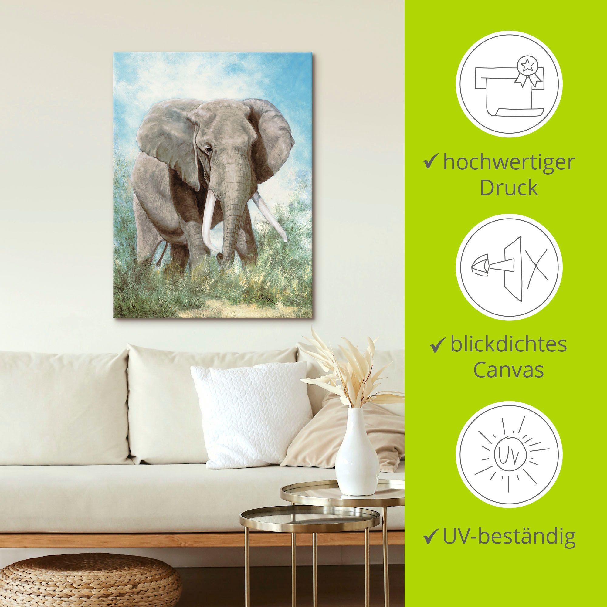 Artland Artprint op linnen Olifant gespannen op een spieraam