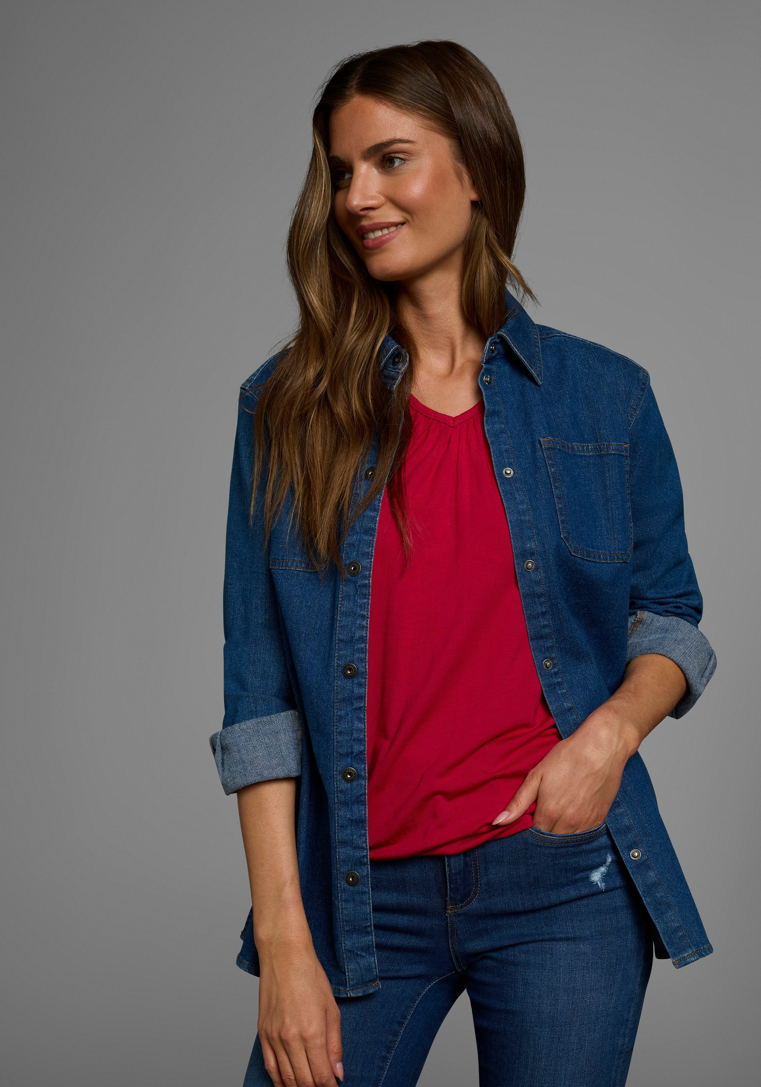 Flashlights Shirt met lange mouwen figuurvolgende snit, van viscosemix (2-delig, Set van 2)