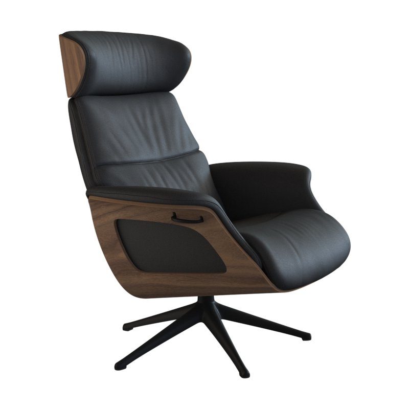 FLEXLUX Relaxfauteuil Clement relaxstoel, gestoffeerde stoel, ligstoel, TV-stoel, Rug- & hoofdverstelling, draaibaar, armleuning walnoot, voet zwart