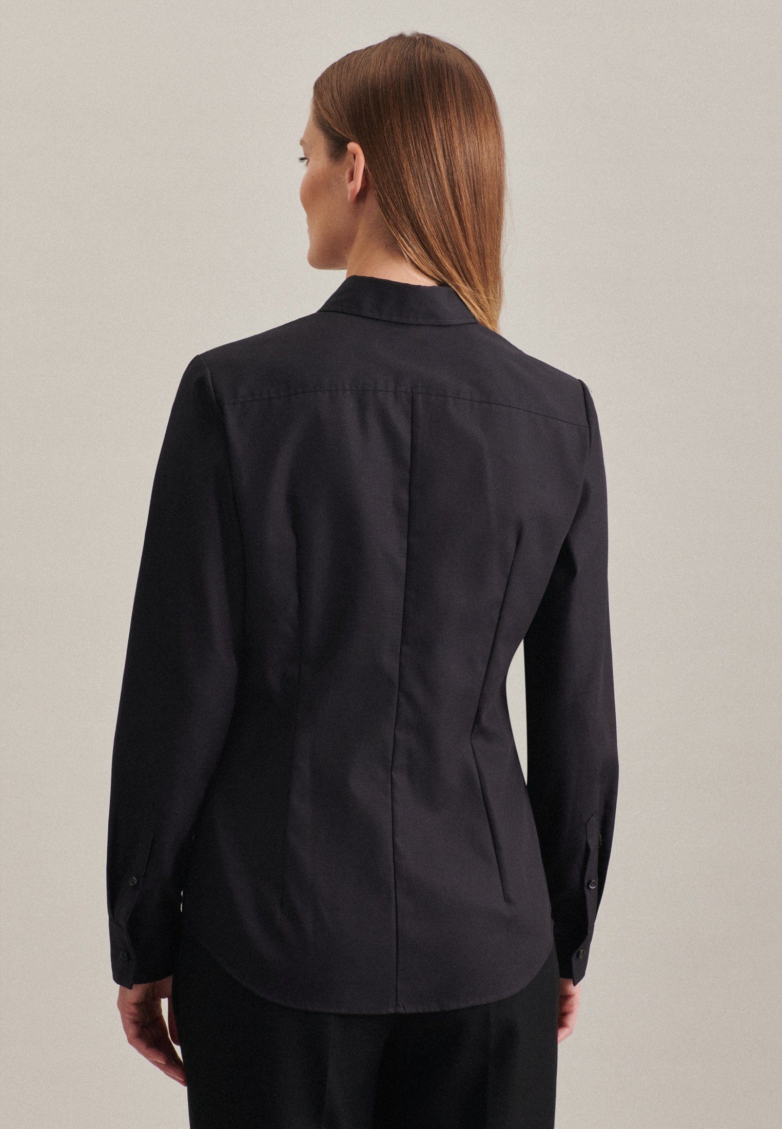 seidensticker Overhemdblouse Zwarte roos Lange mouwen kraag uni