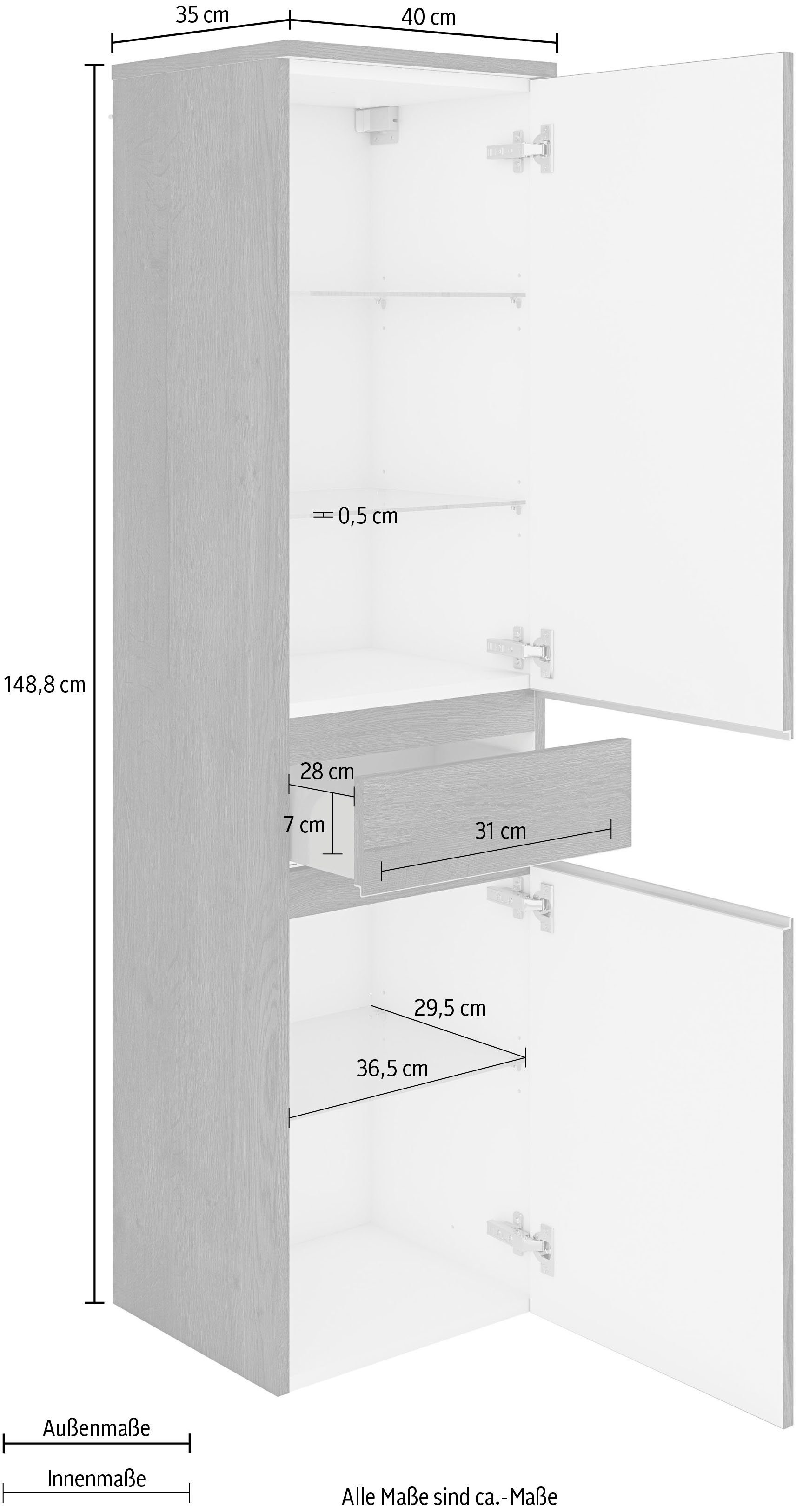 MARLIN Halfhoge kast 3500maxus 40 cm breed, soft-closefunctie, badkamermeubel, voorgemonteerd