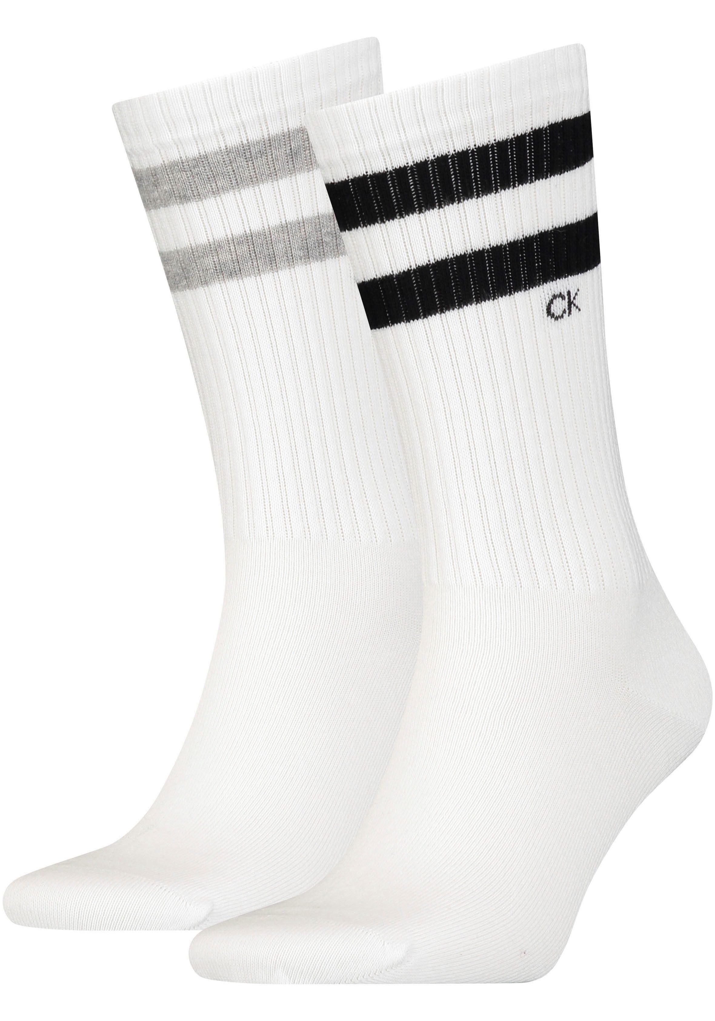 Calvin Klein Gestreepte Crew Socks 2-Pack White Heren