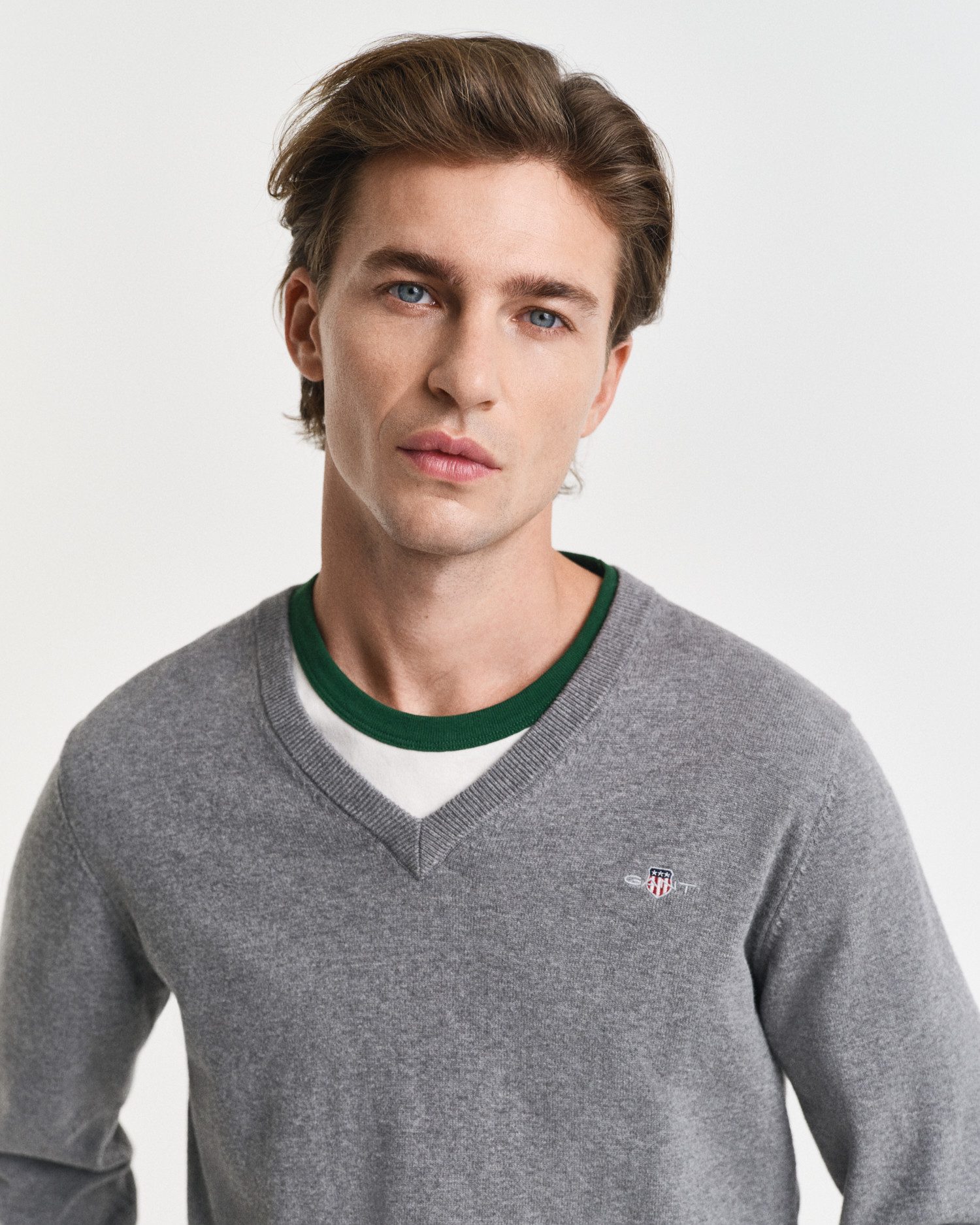 Gant Trui met V-hals CLASSIC COTTON V-NECK Premium brei jersey van zacht 100% katoen, overgangs trui