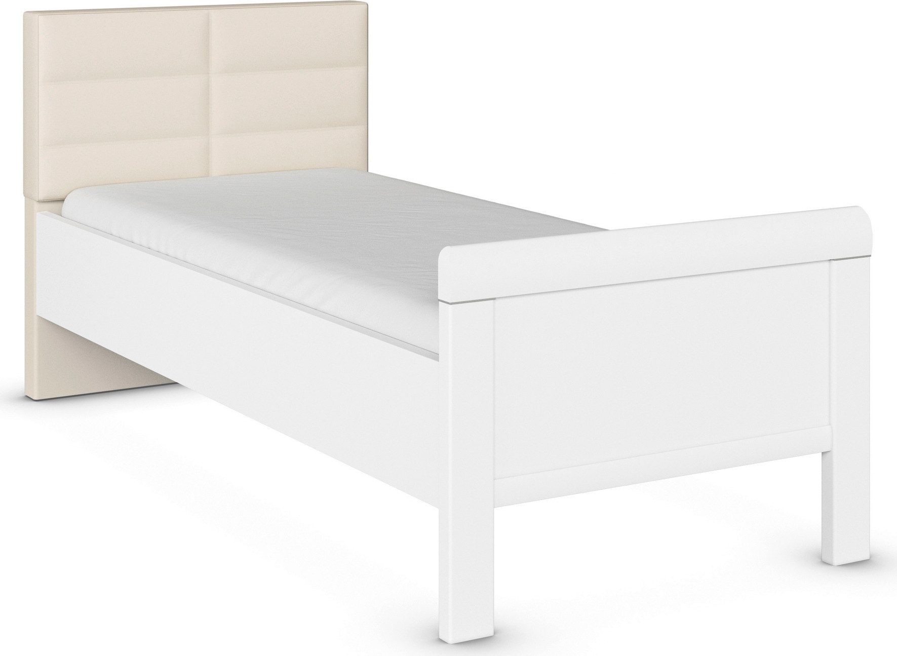 rauch Bed Eenpersoons Stollenbed EVELYN in comfortabele hoogte met gestoffeerd hoofdeinde in elegante stijl made in germany bedden wit