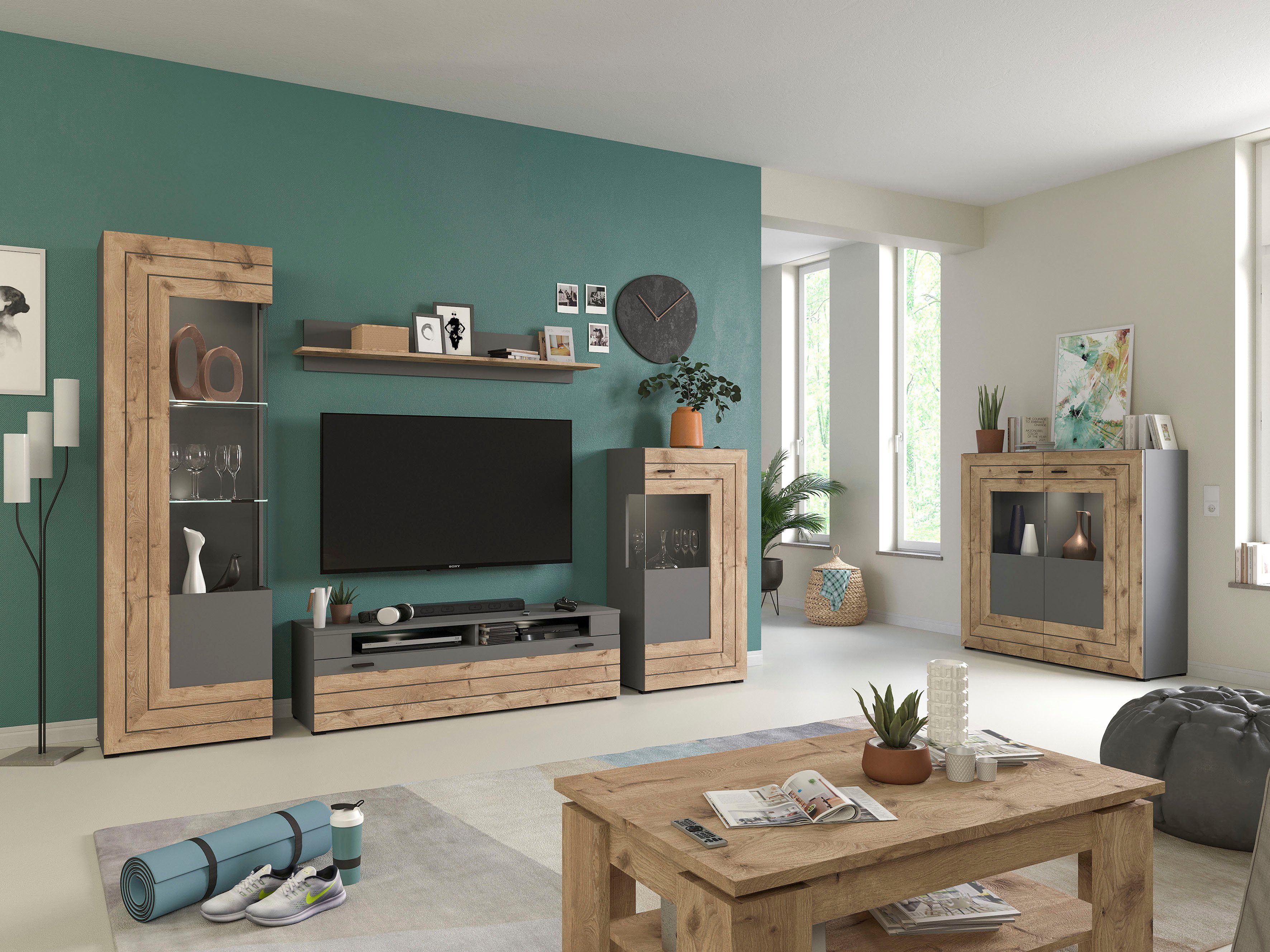 INOSIGN Wandmeubel Aalborg, breedte 350 cm, 2-kleurig, metalen handgrepen, 4-delig, bestaande uit: (4-delig)