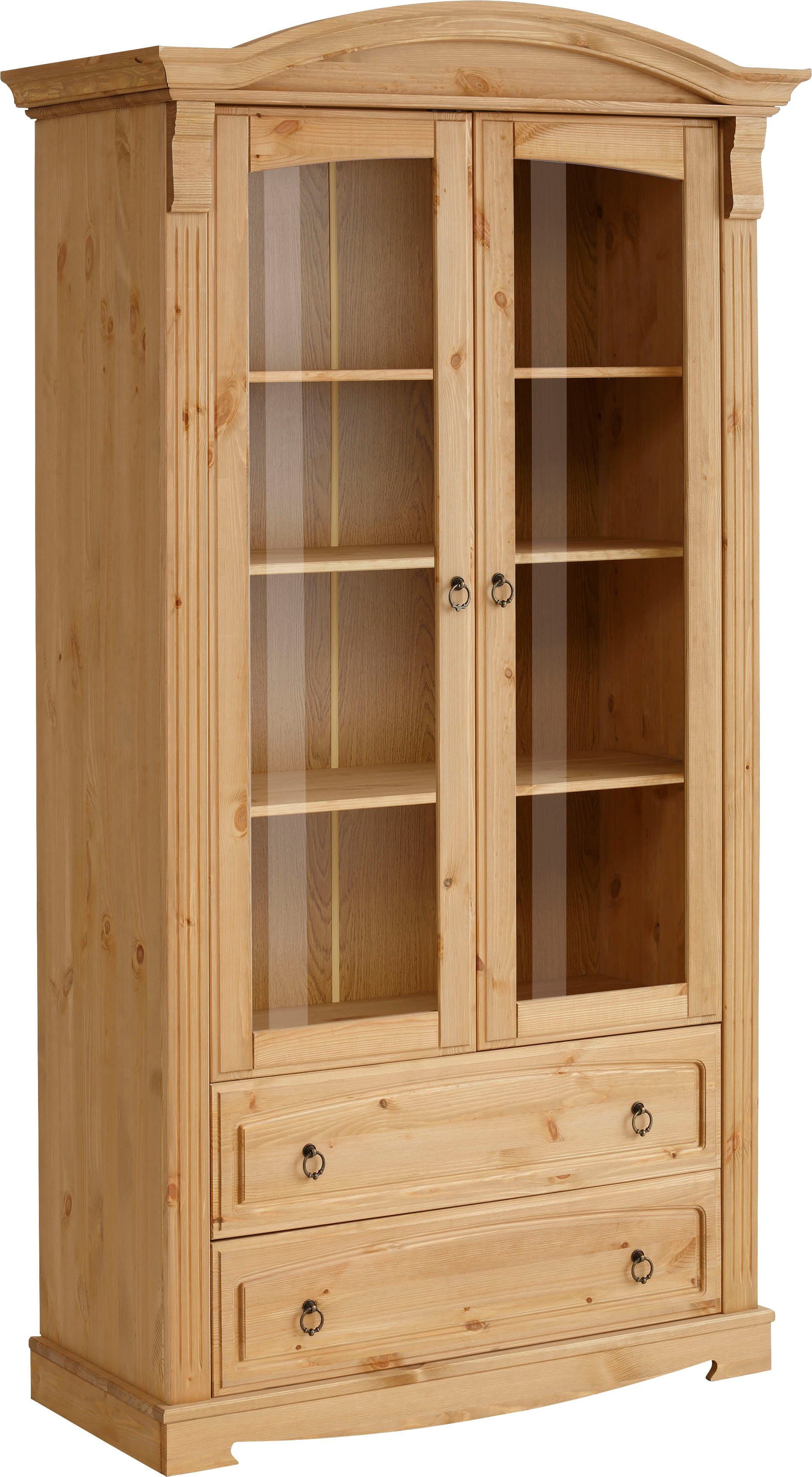 Home affaire Vitrinekast ANNA Hoogte 187 cm, breedte 100 cm, metalen handgrepen, van massief grenen, FSC®