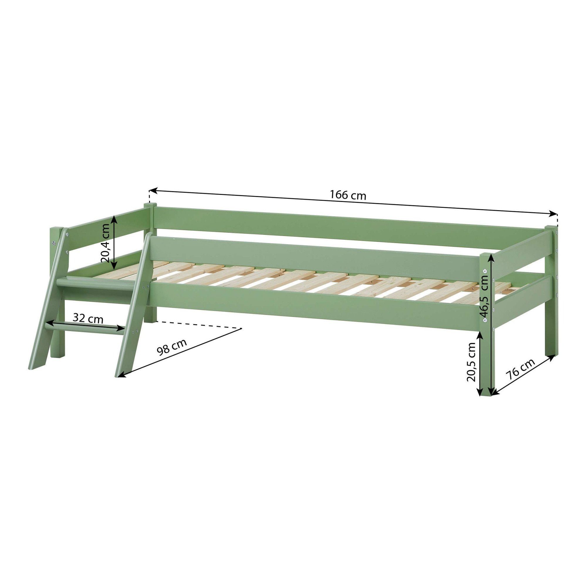 Lüttenhütt Kinderbed ECO One Kinderbed met valbeveiliging en ladder, keuze uit 3 kleuren en matrassen