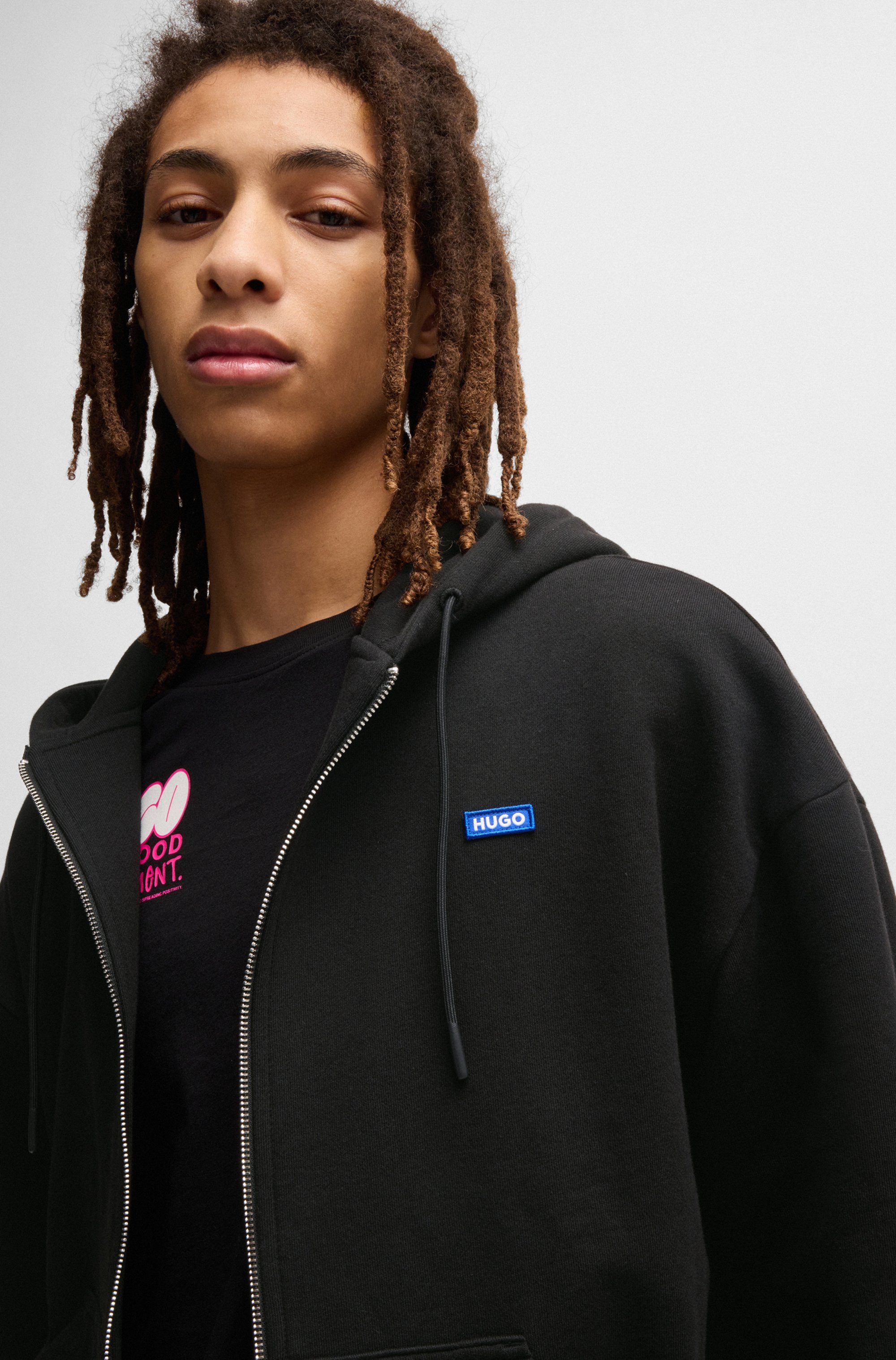 HUGO Blue Sweatvest Doa met capuchon, logo-badge