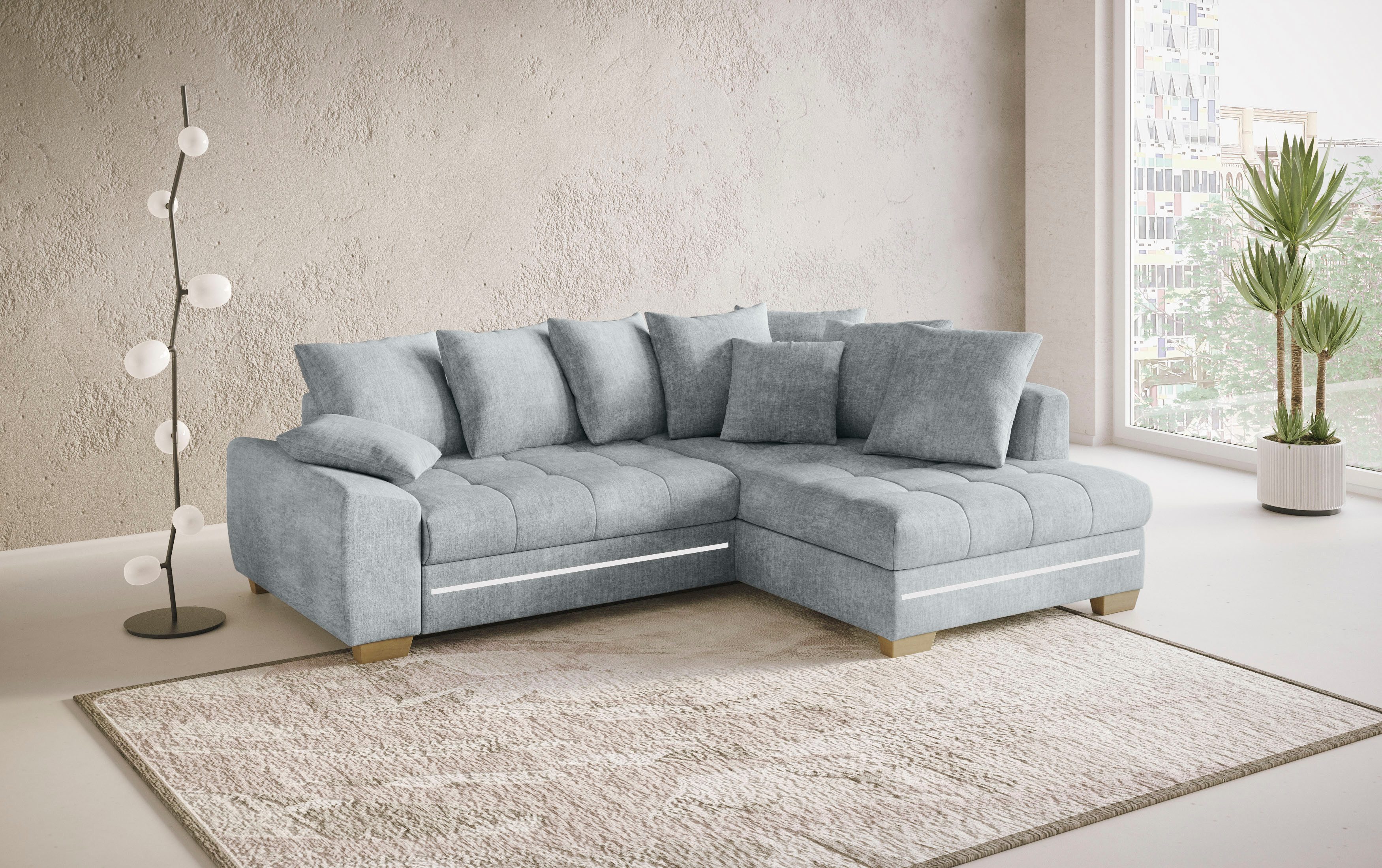 Mr. Couch Hoekbank Nikita II, L-vorm met koudschuim, rgb-led-verlichting, optioneel met bed, bedlade