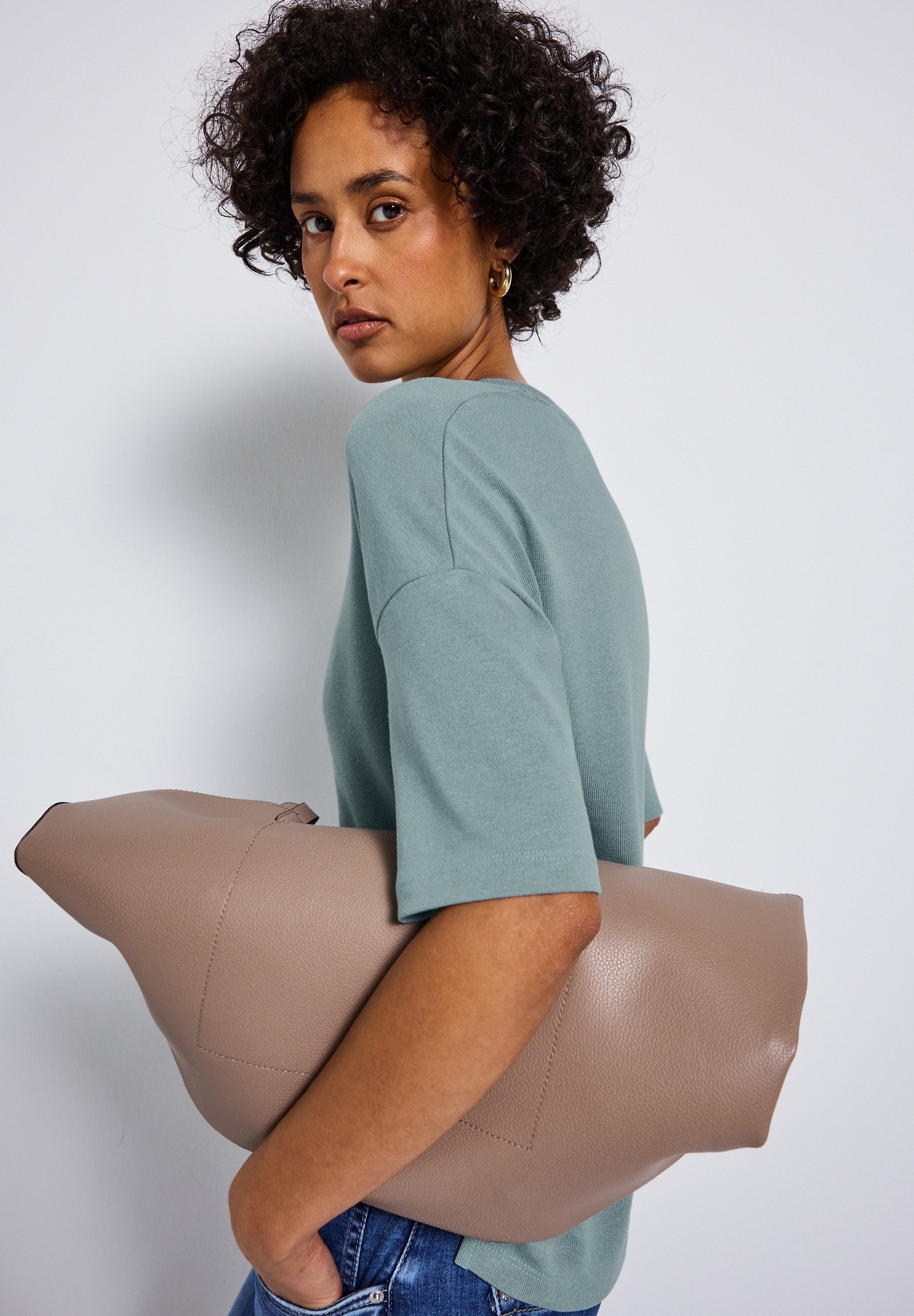 STREET ONE T-shirt met v-hals en in tricot-look