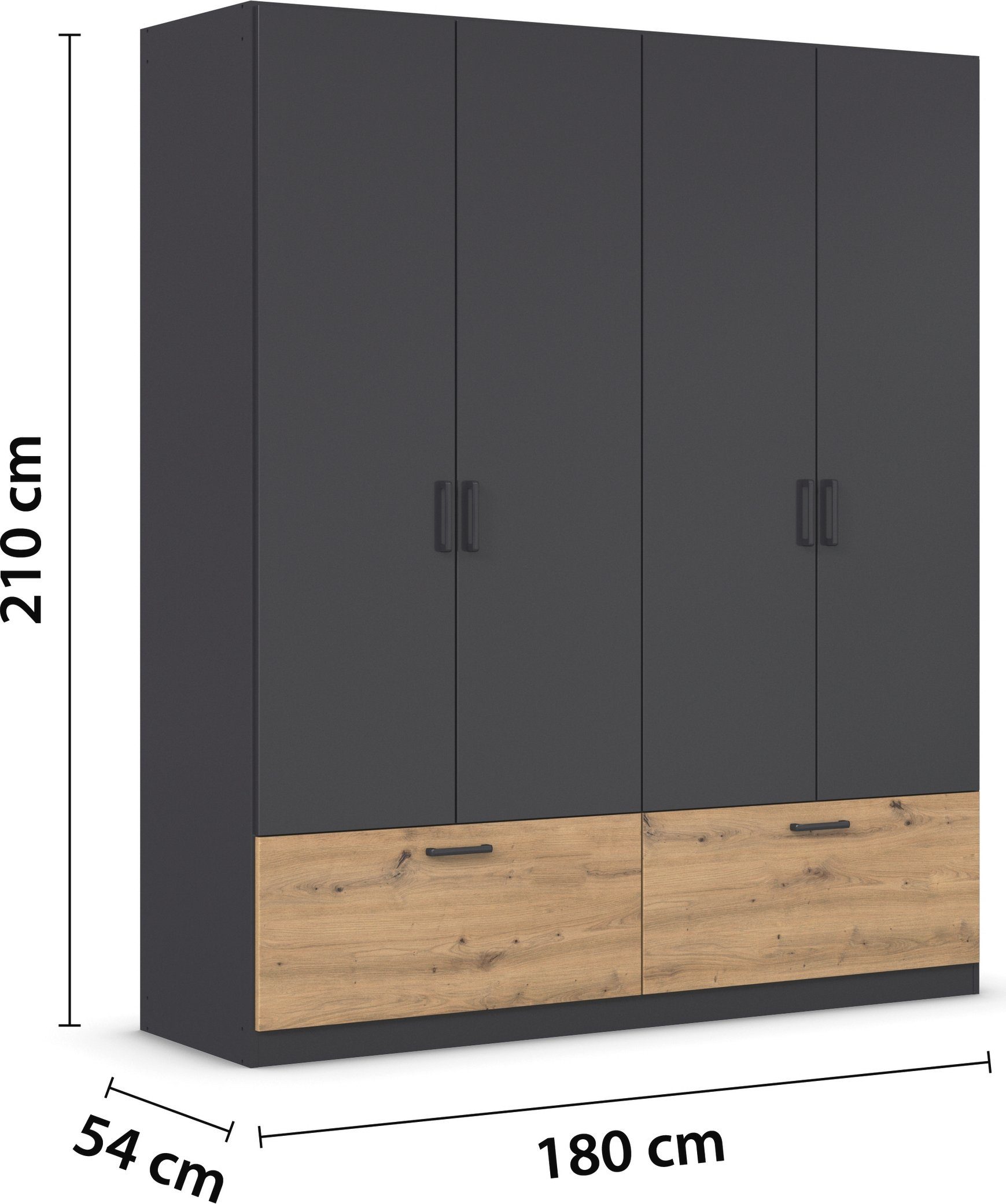rauch Draaideurkast Kledingkast kast garderobe waskast BARI met lades en moderne greep in grijs metallic made in germany