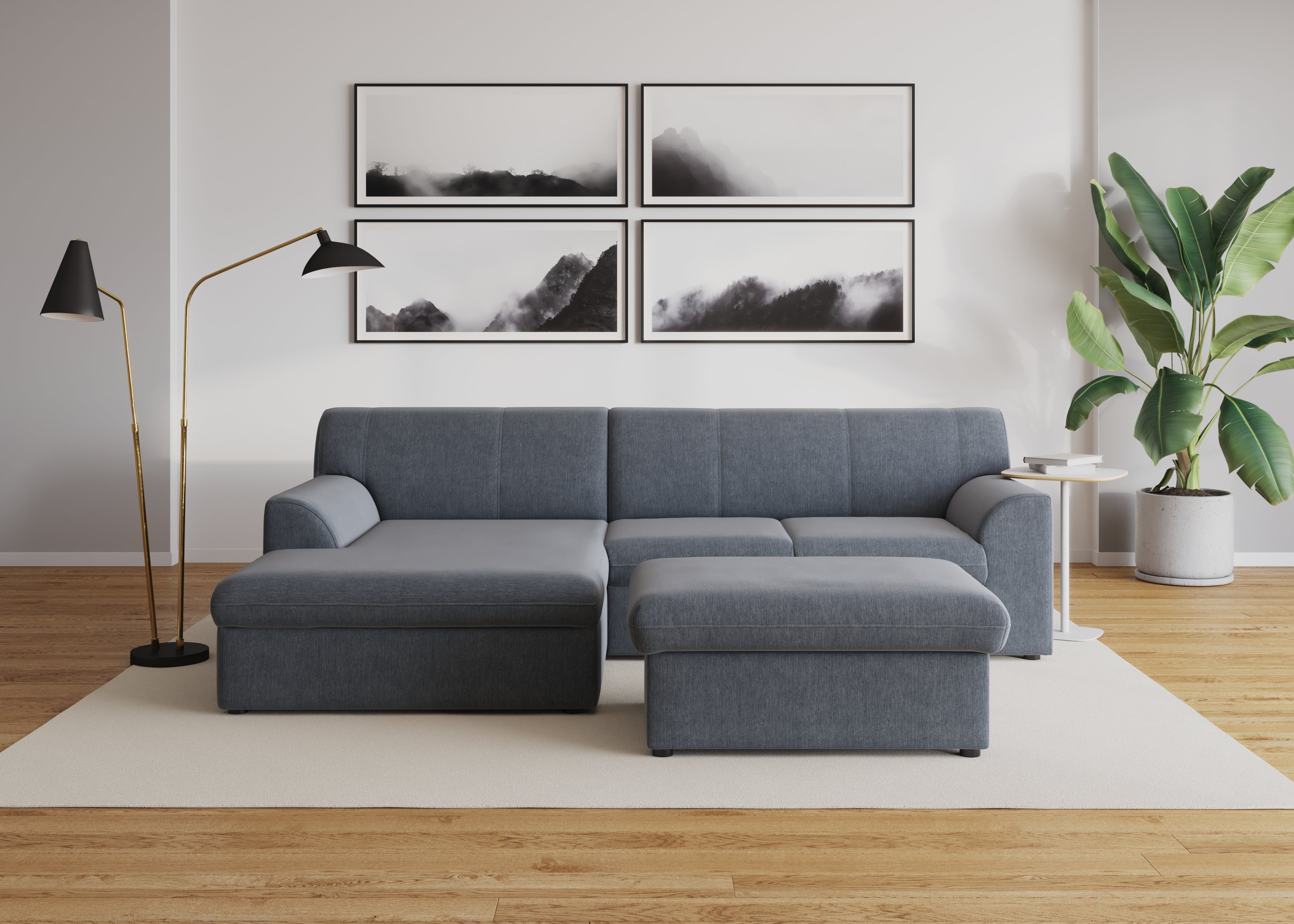 DOMO collection Hoekbank Topper, elegant en tijdloos, compacte afmetingen 245/155cm, L-vorm