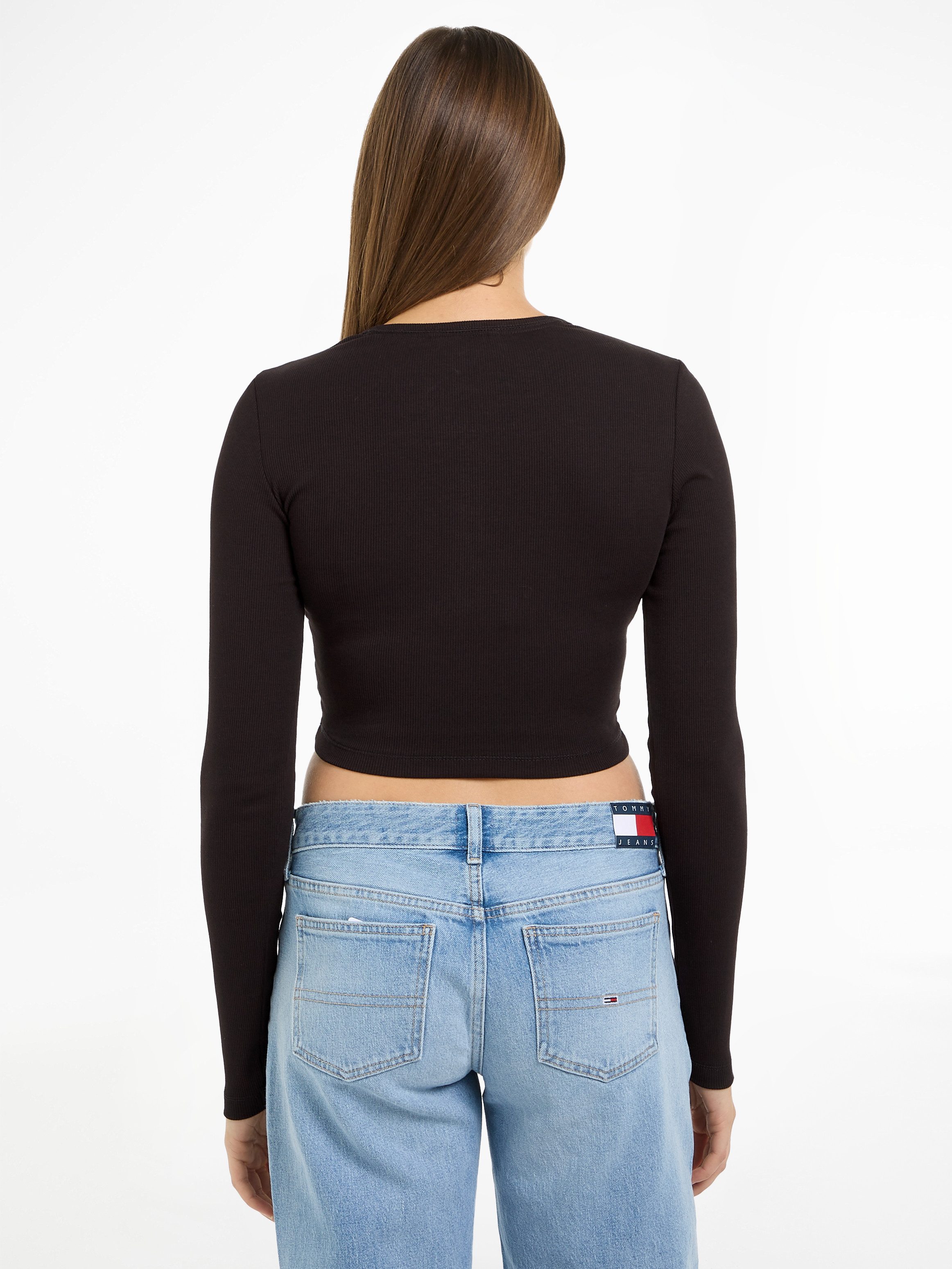 TOMMY JEANS Shirt met lange mouwen TJW CRP HENLEY TOP LS in modieuze cropped vorm