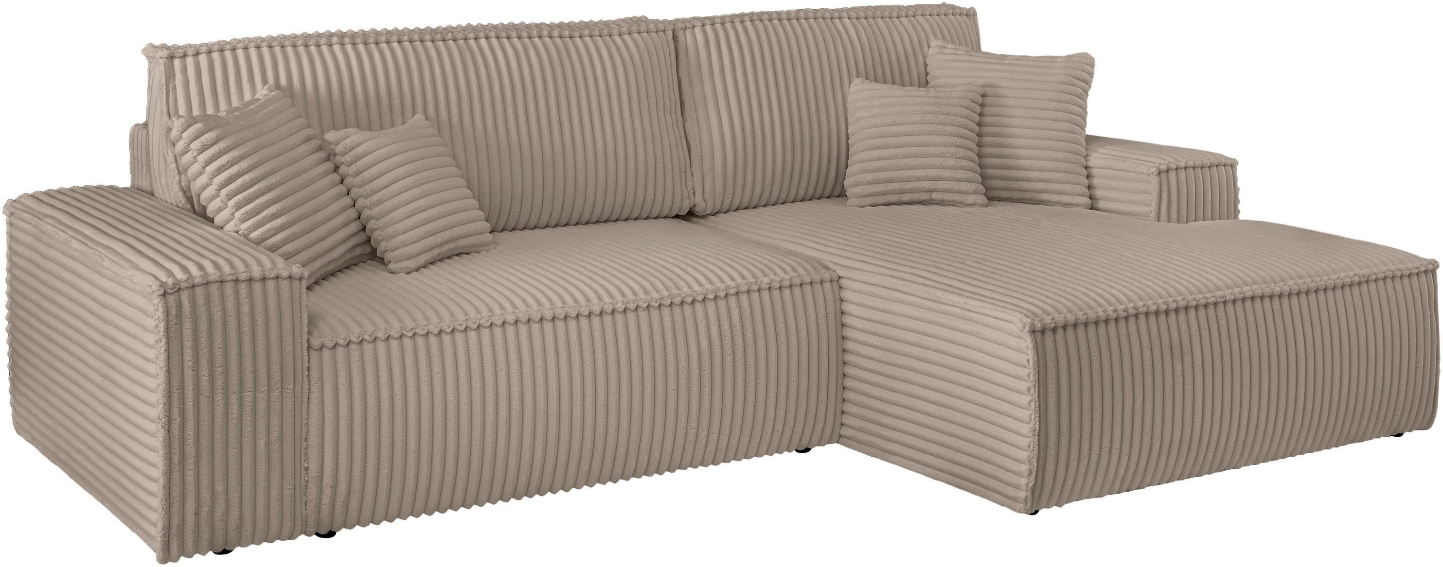 andas Hoekbank Finnley slaapbank 267 cm in Bouclé, fijne structuur en cord, L-vorm