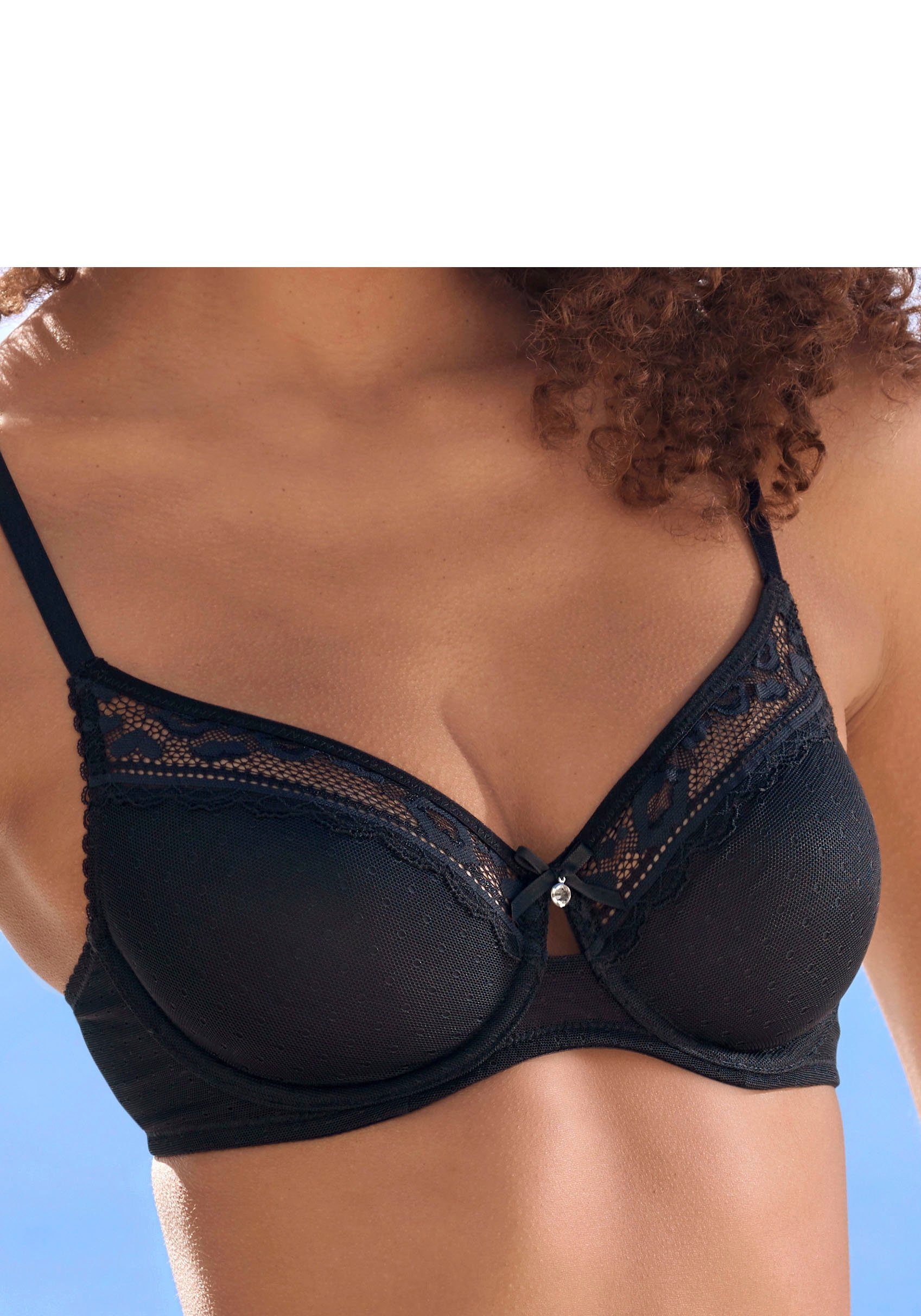 Vivance T-shirt-bh gemaakt van fijne mesh en kant in kussende mond look, lingerie