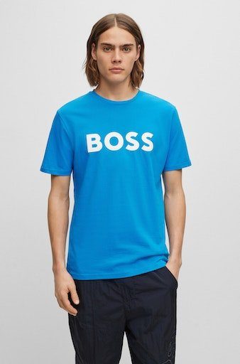 Hugo Boss Heren T-shirt Blauw Katoen Ronde Hals Blue Heren