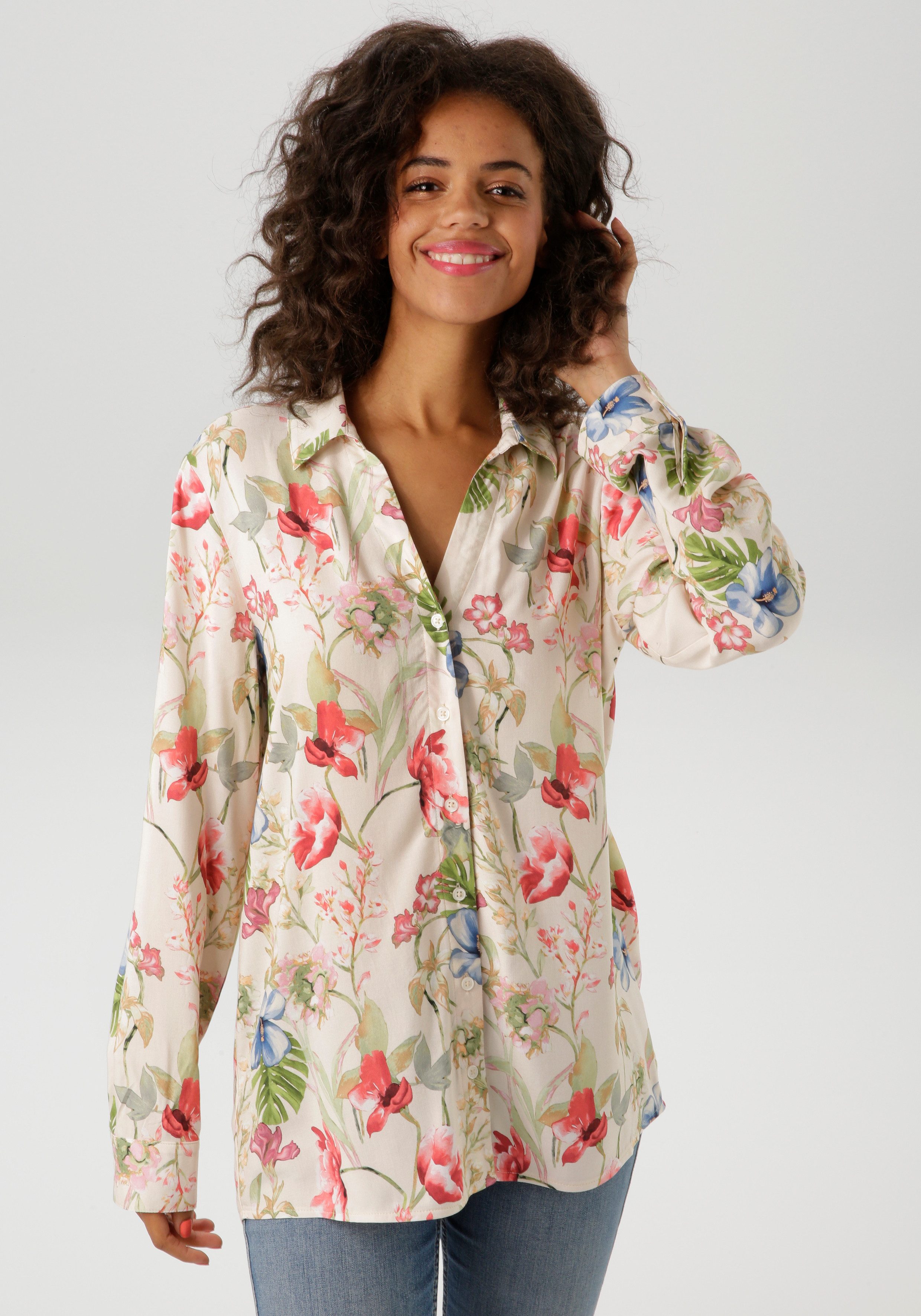 Aniston CASUAL Overhemdblouse met kleurharmonische, kunstzinnige bloemenprint - nieuwe collectie