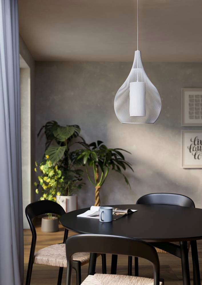 EGLO Hanglamp RAZONI 1 Hanglamp, hanglamp van metaal en glas in wit, E27 fitting (1 stuk)