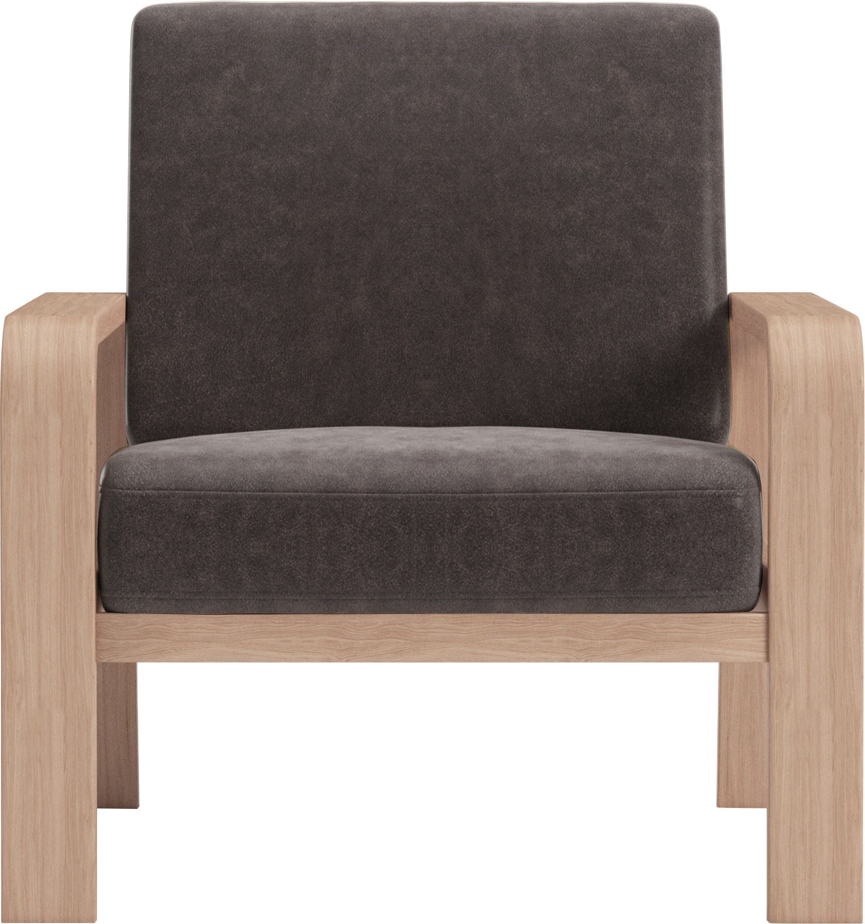 sit&more Fauteuil Kolding Armleuningen van natuurlijk beukenhout, verschillende bekledingen en kleuren fauteuils maat Microvezel vintage grijs